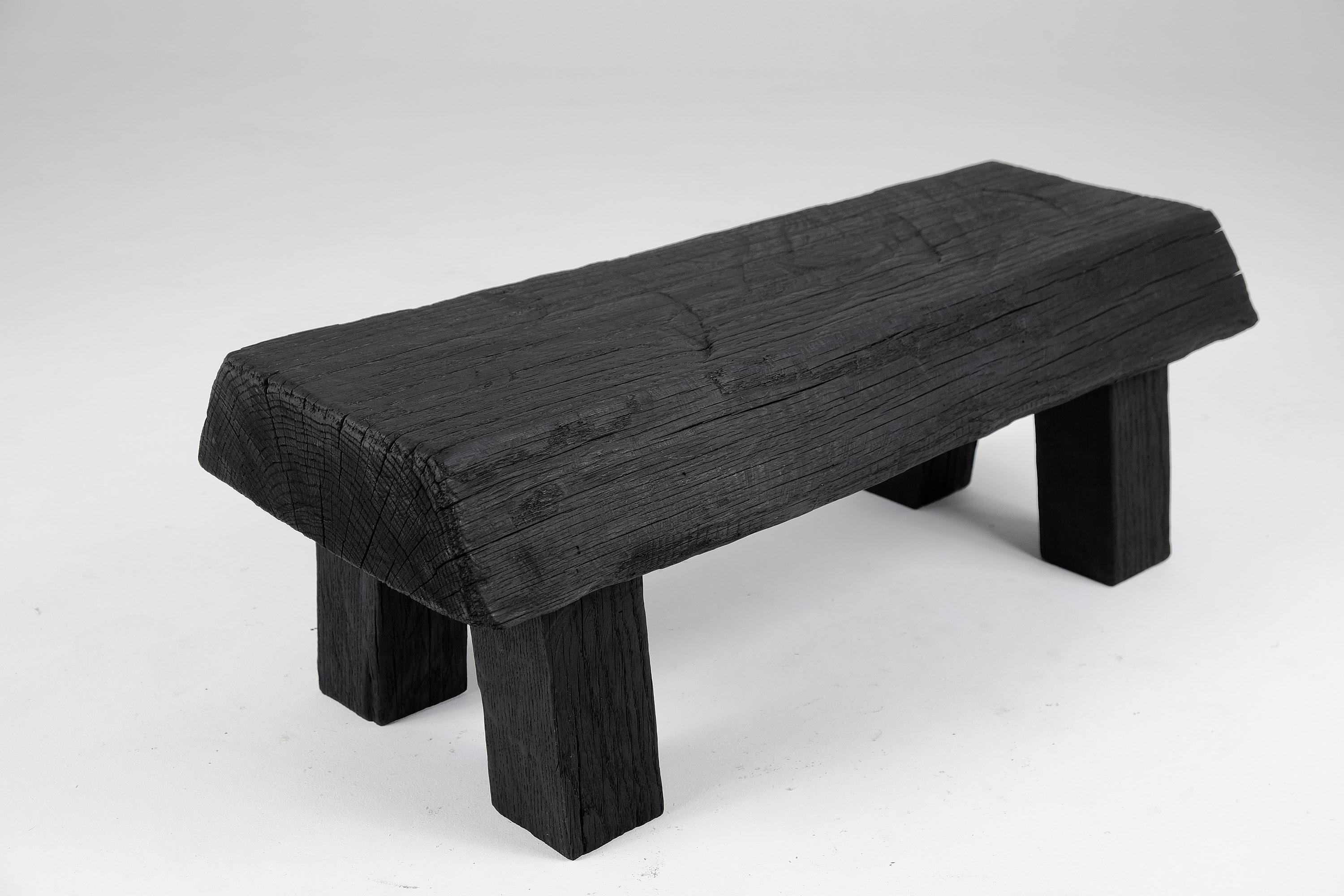 Black Burnt Wood, Brutalist Bench, Outdoor & Indoor, Natural and Eco Friendly For Sale 2
