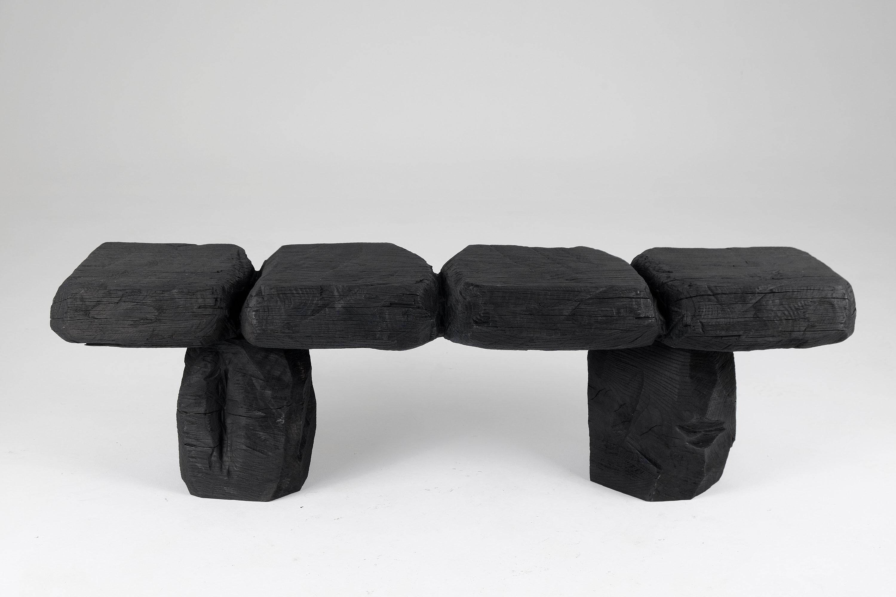 Black Burnt Wood, Brutalist Bench, Outdoor & Indoor, Natural and Eco Friendly For Sale 3