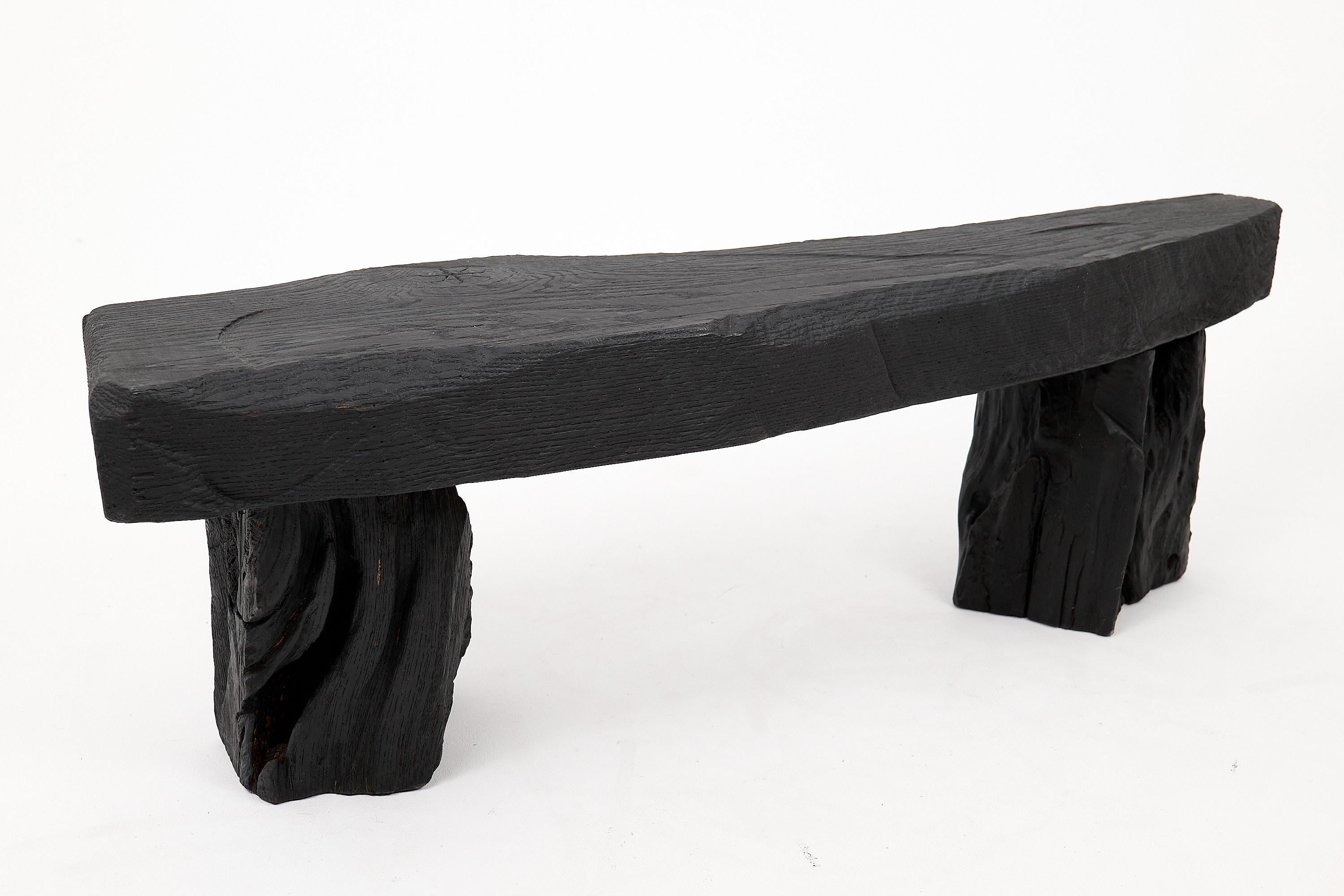 Schwarz gebranntes Holz, Brutalistische Bank, Outdoor & Indoor, Natürlich und umweltfreundlich im Angebot 2