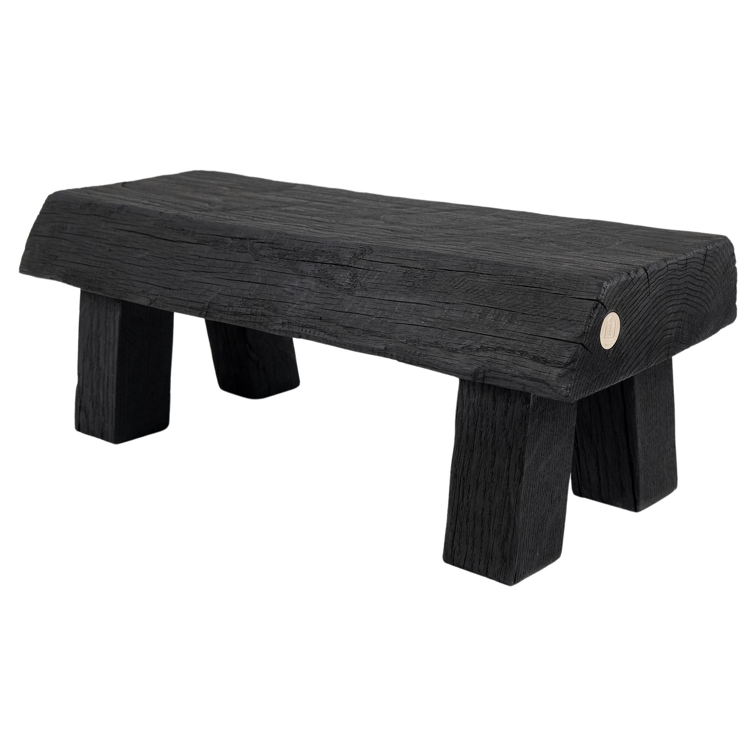 Black Burnt Wood, Brutalist Bench, Outdoor & Indoor, Natural and Eco Friendly For Sale