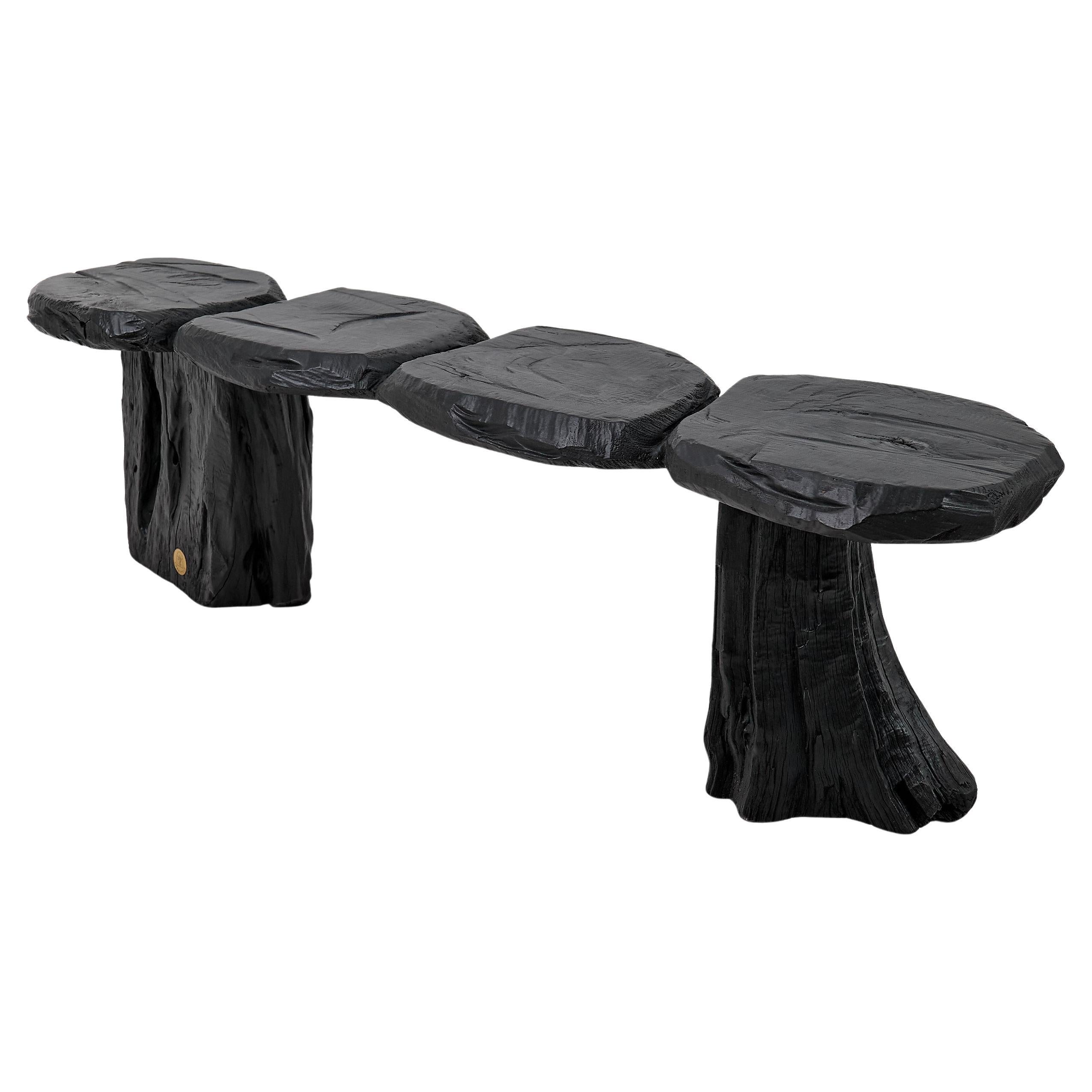 Black Burnt Wood, Brutalist Bench, Outdoor & Indoor, Natural and Eco Friendly