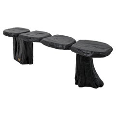 Black Burnt Wood, Brutalist Bench, Outdoor & Indoor, Natural and Eco Friendly