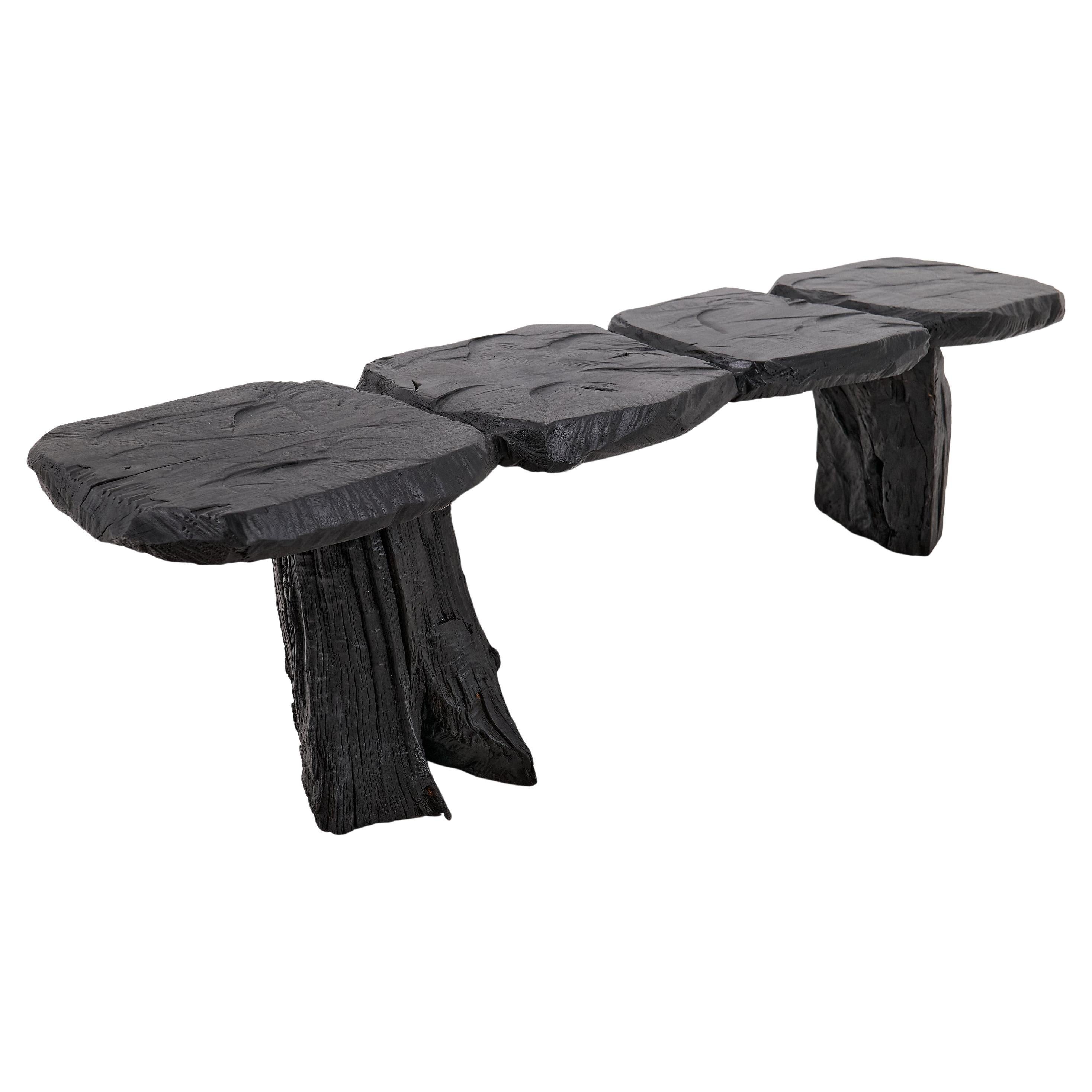 Schwarz gebranntes Holz, Brutalistische Bank, Outdoor & Indoor, Natürlich und umweltfreundlich im Angebot