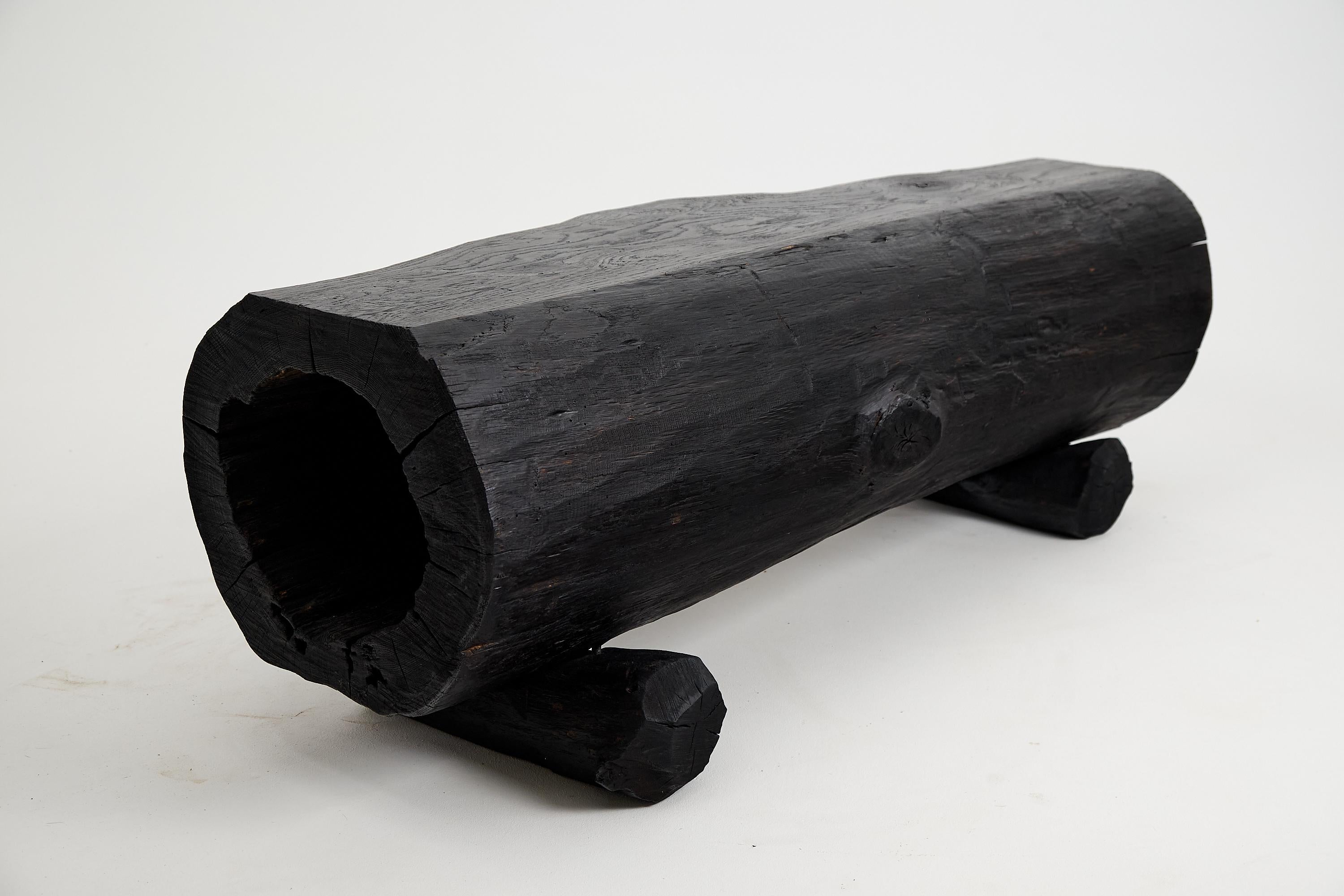 Black Burnt Wood, Rustic Bench, Outdoor & Indoor, Natural and Eco Friendly For Sale 4