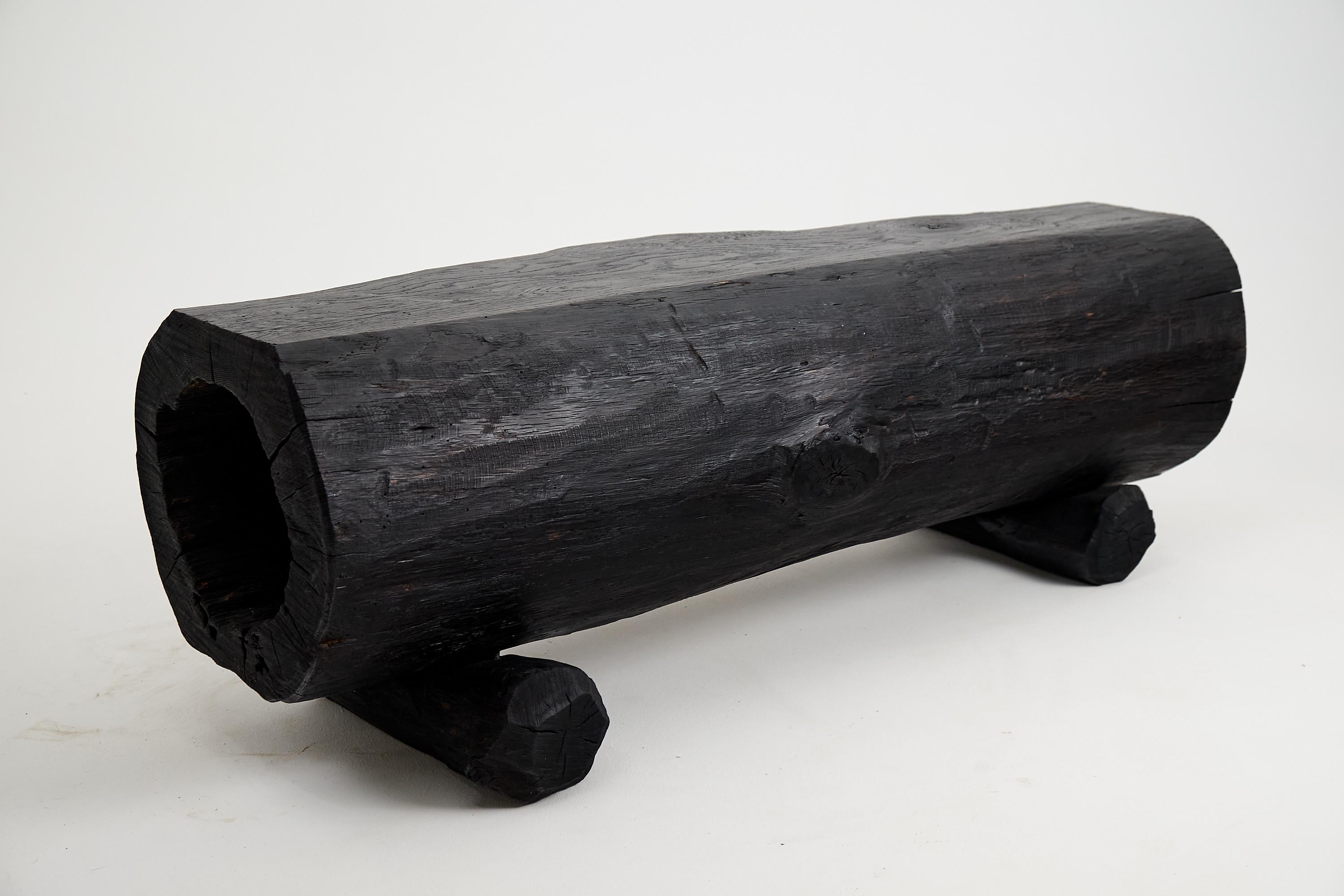 Black Burnt Wood, Rustic Bench, Outdoor & Indoor, Natural and Eco Friendly For Sale 5
