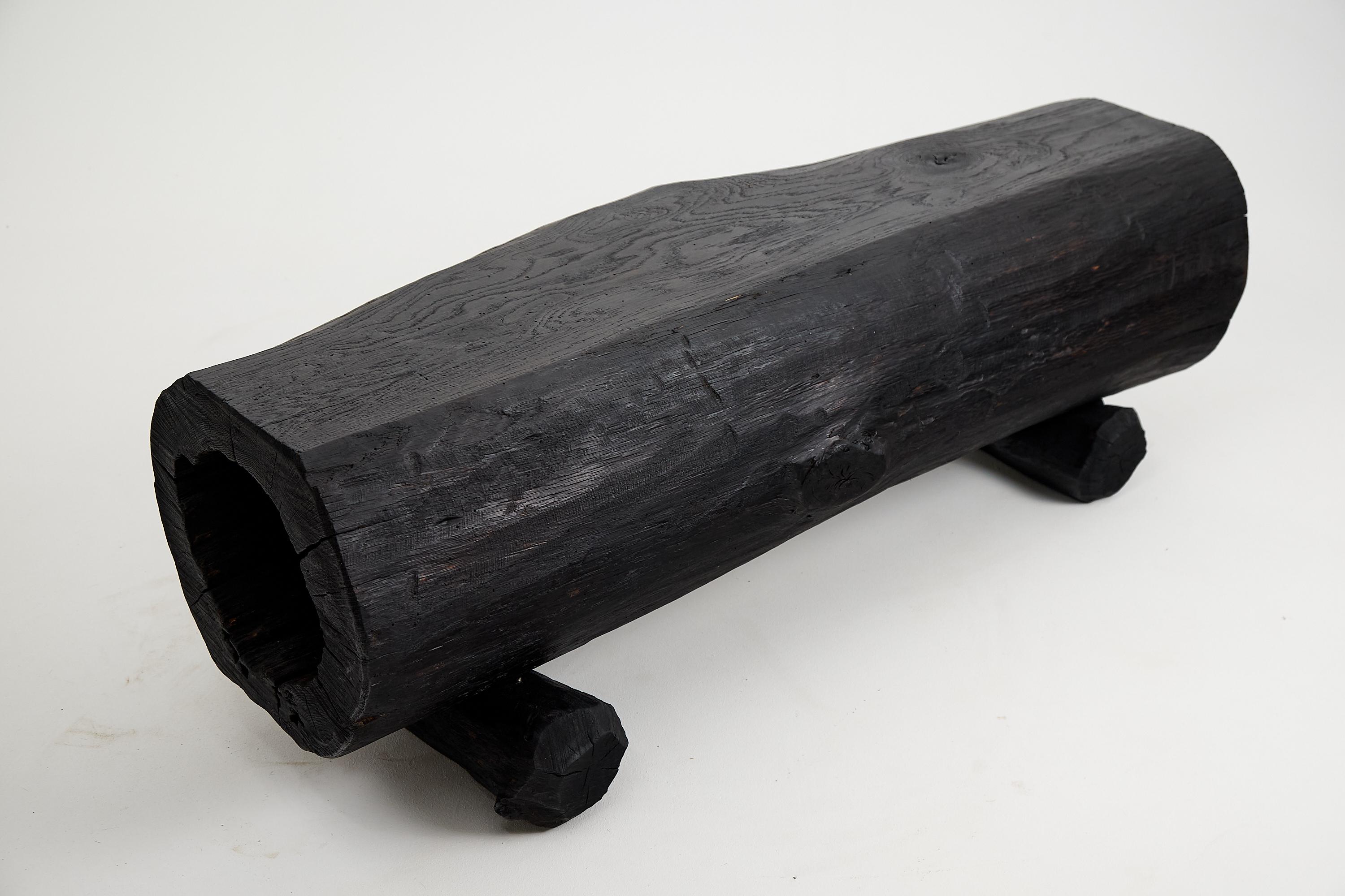 Black Burnt Wood, Rustic Bench, Outdoor & Indoor, Natural and Eco Friendly For Sale 6