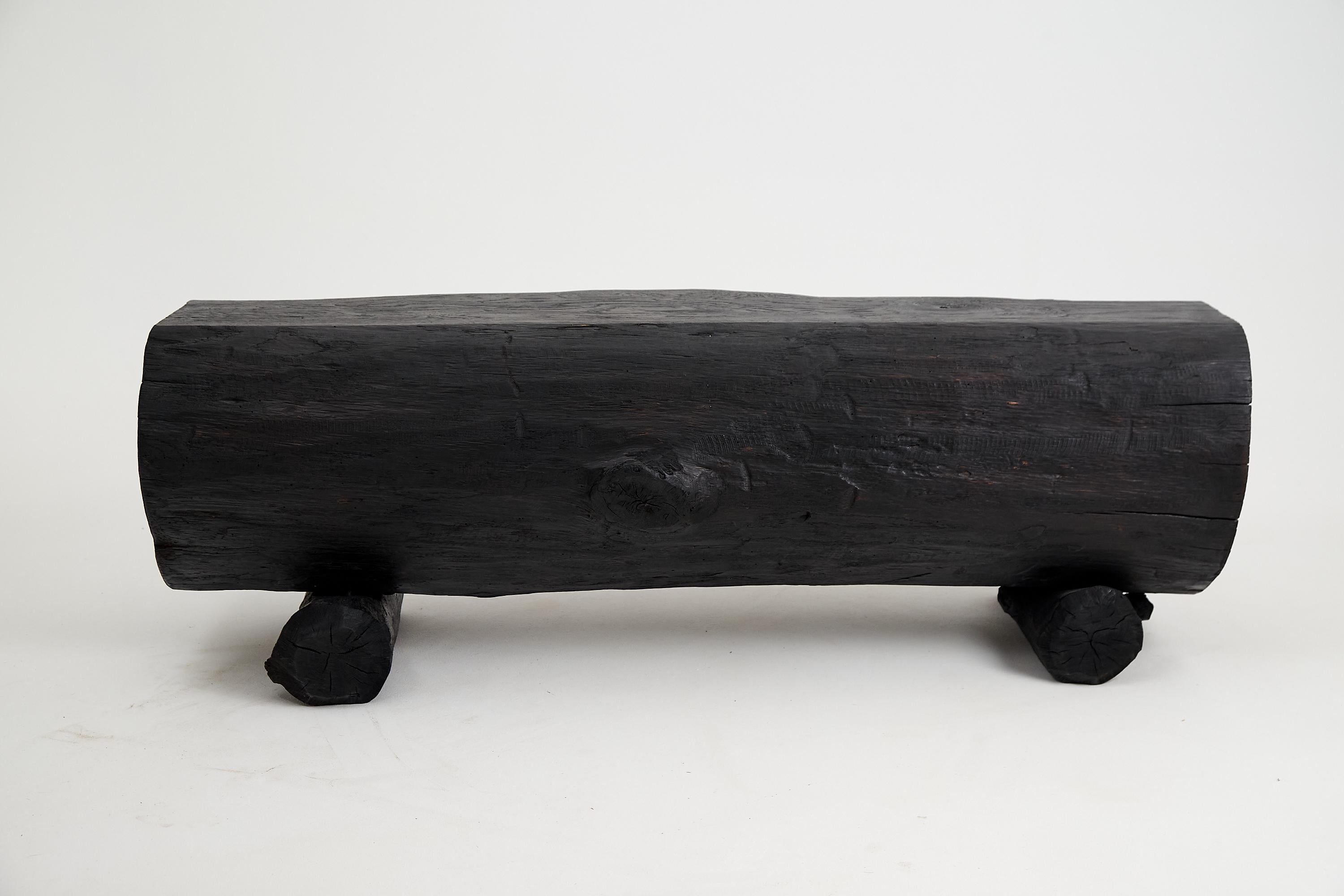 Black Burnt Wood, Rustic Bench, Outdoor & Indoor, Natural and Eco Friendly For Sale 7