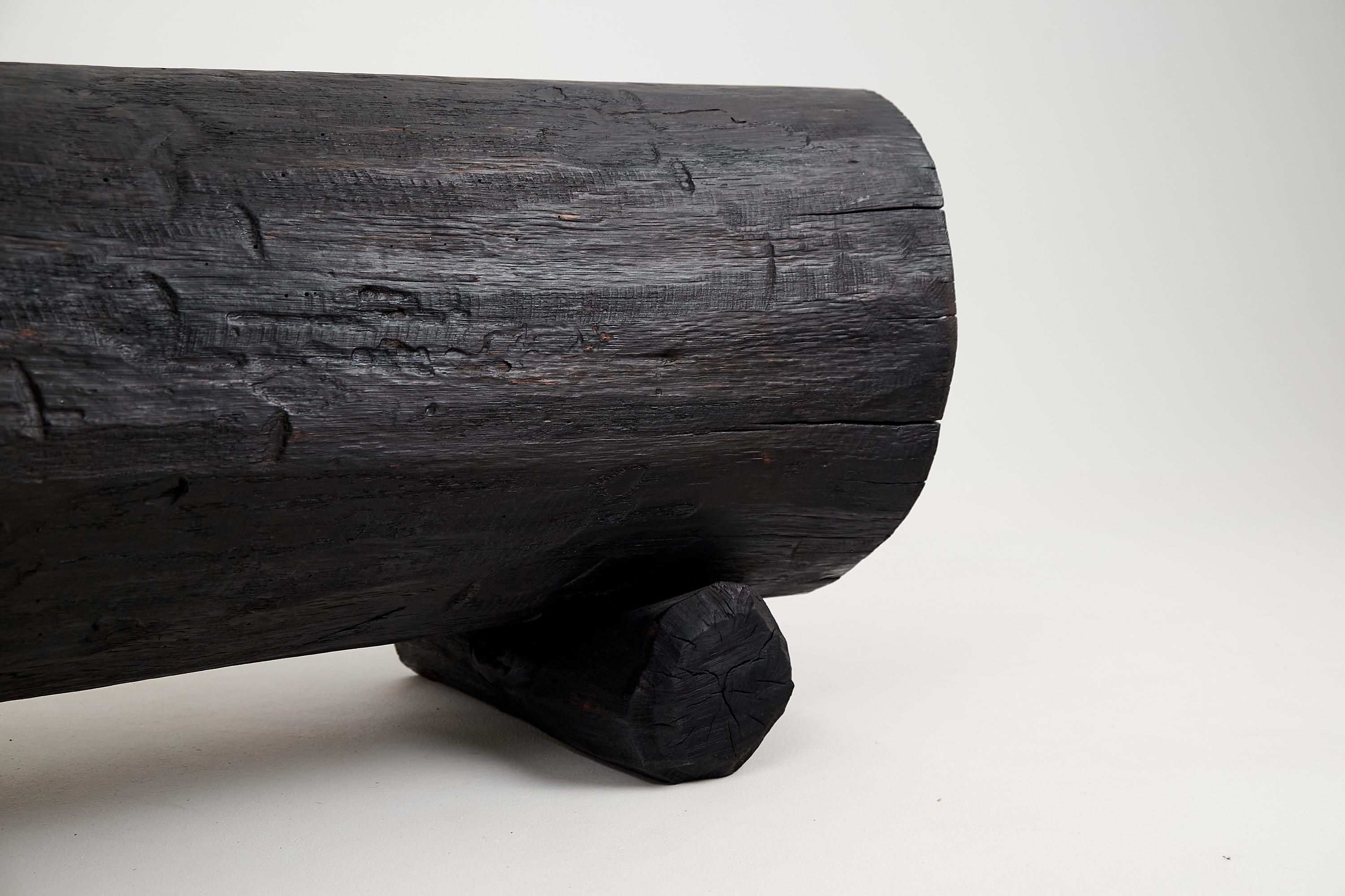 Black Burnt Wood, Rustic Bench, Outdoor & Indoor, Natural and Eco Friendly For Sale 8