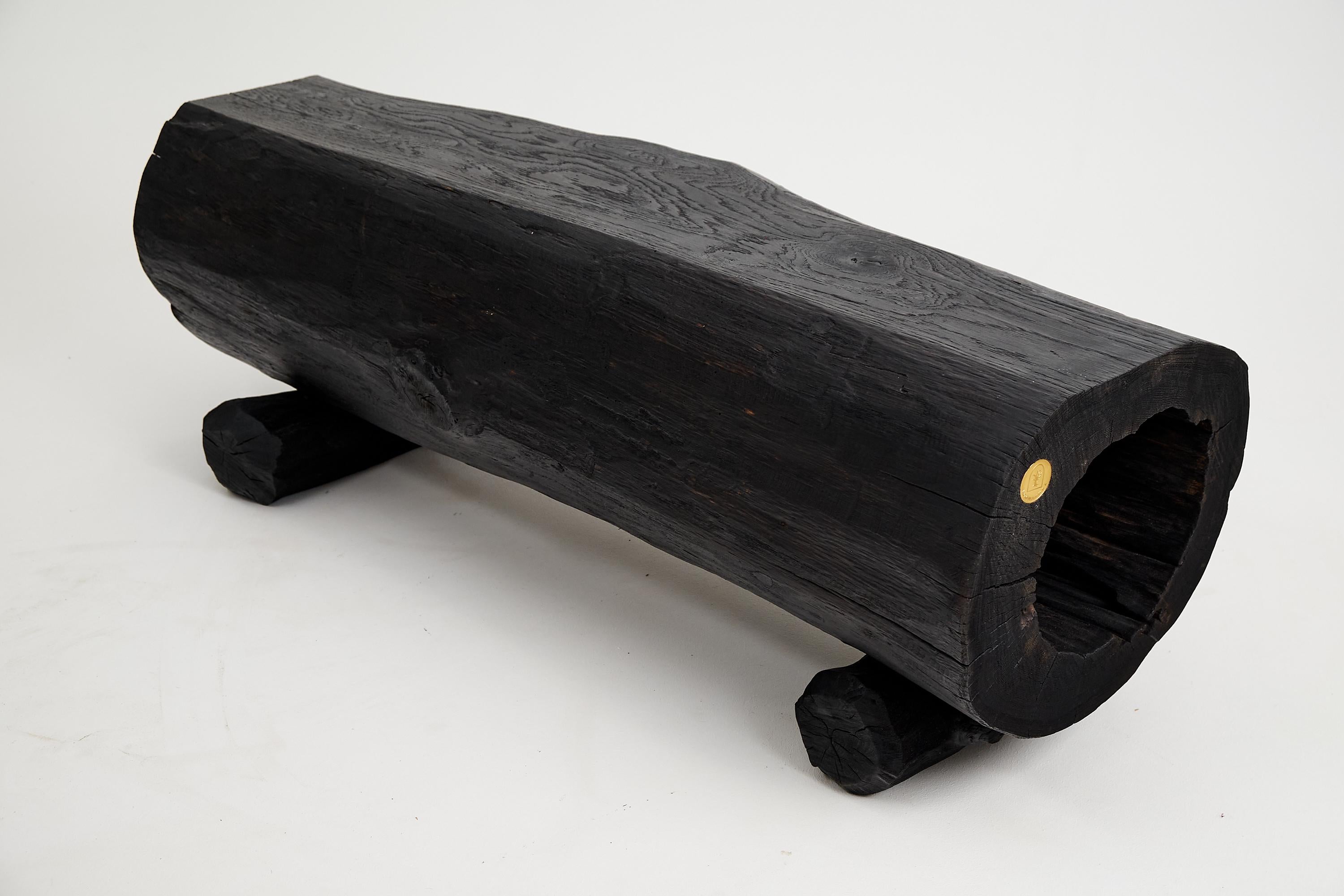 Black Burnt Wood, Rustic Bench, Outdoor & Indoor, Natural and Eco Friendly For Sale 9