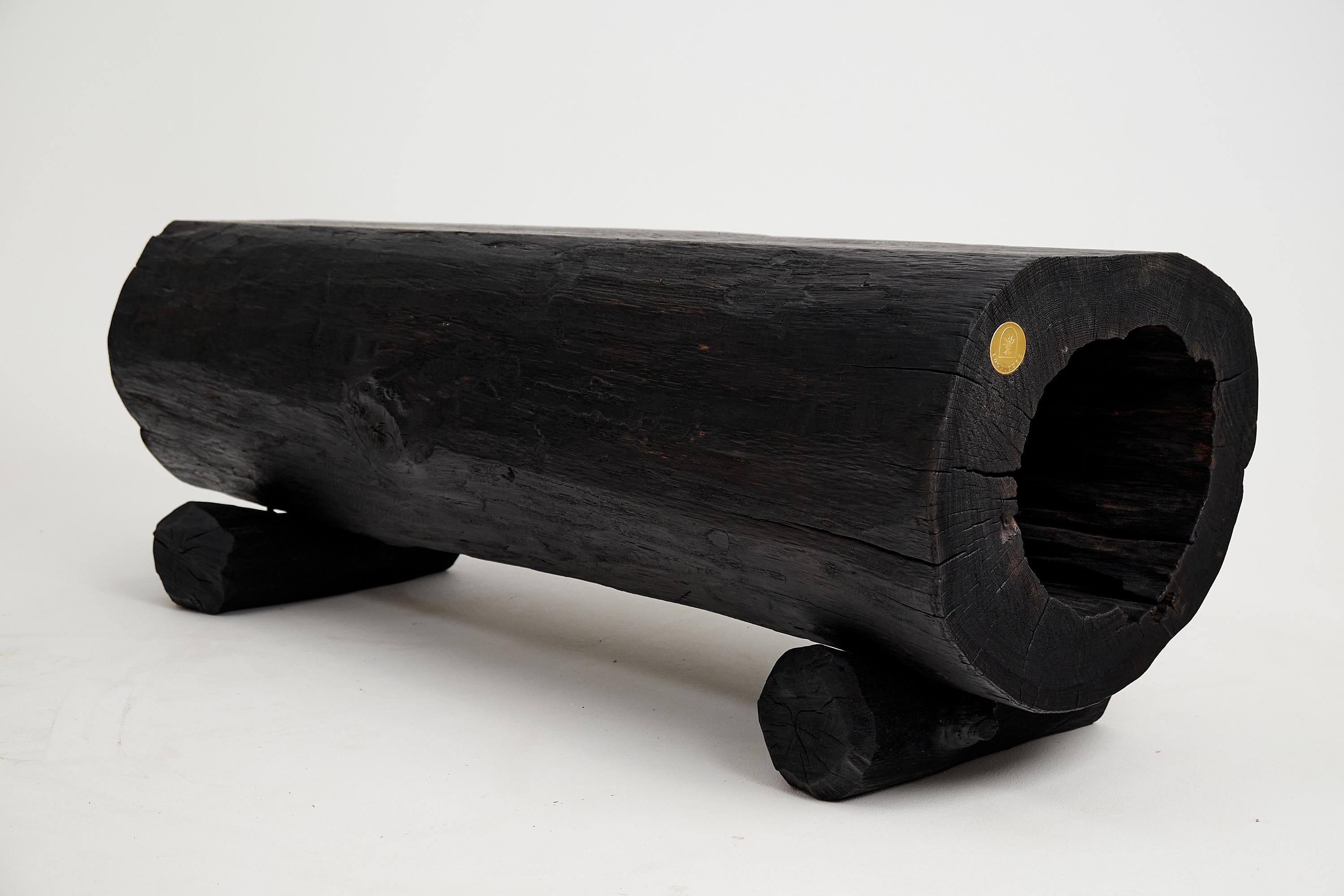 Black Burnt Wood, Rustic Bench, Outdoor & Indoor, Natural and Eco Friendly For Sale 10