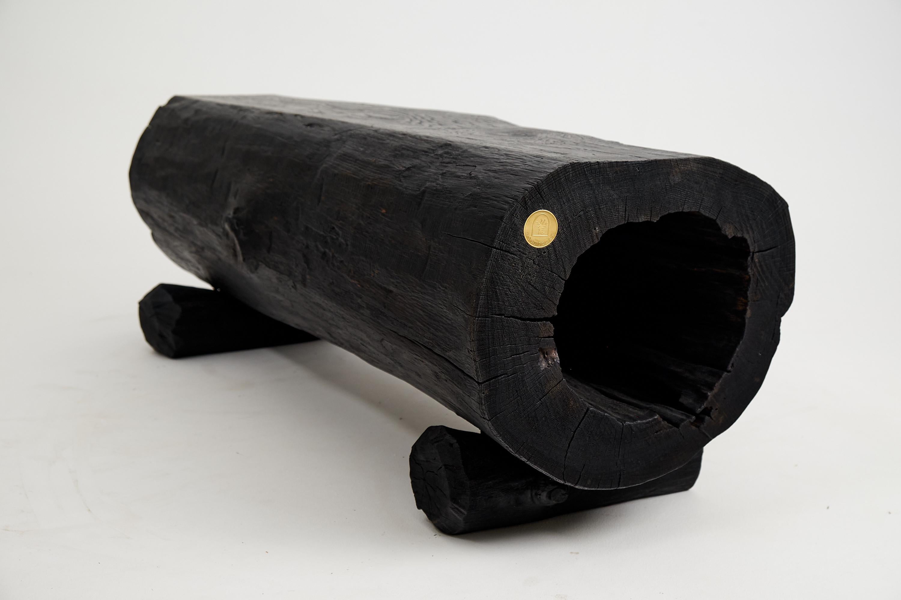 Black Burnt Wood, Rustic Bench, Outdoor & Indoor, Natural and Eco Friendly For Sale 11