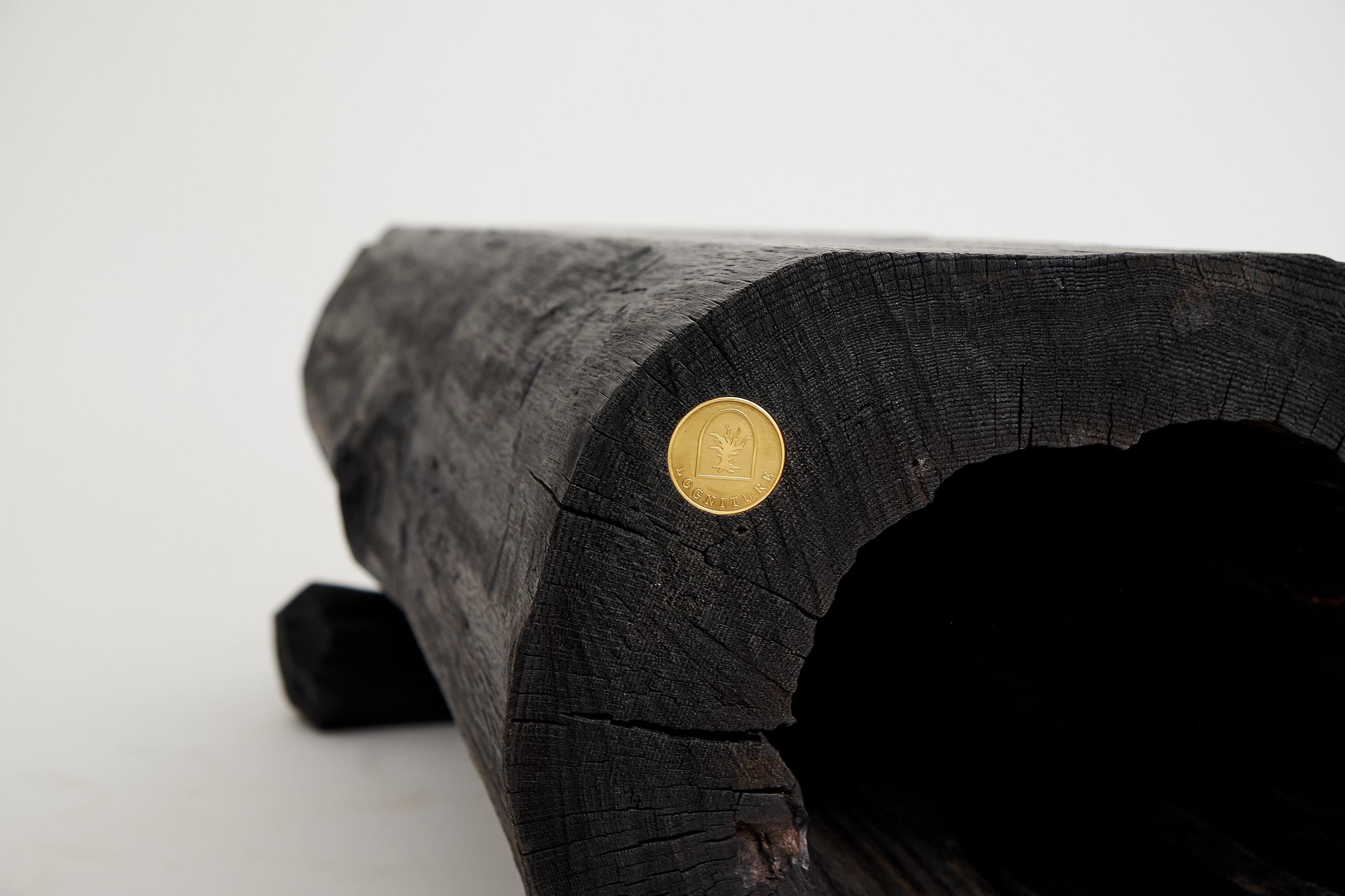 Black Burnt Wood, Rustic Bench, Outdoor & Indoor, Natural and Eco Friendly For Sale 12
