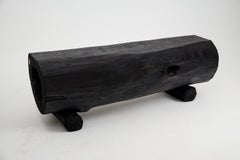 Rustic Log Bench, Black, Burnt Wood, Outdoor, Indoor, Organic, Logniture