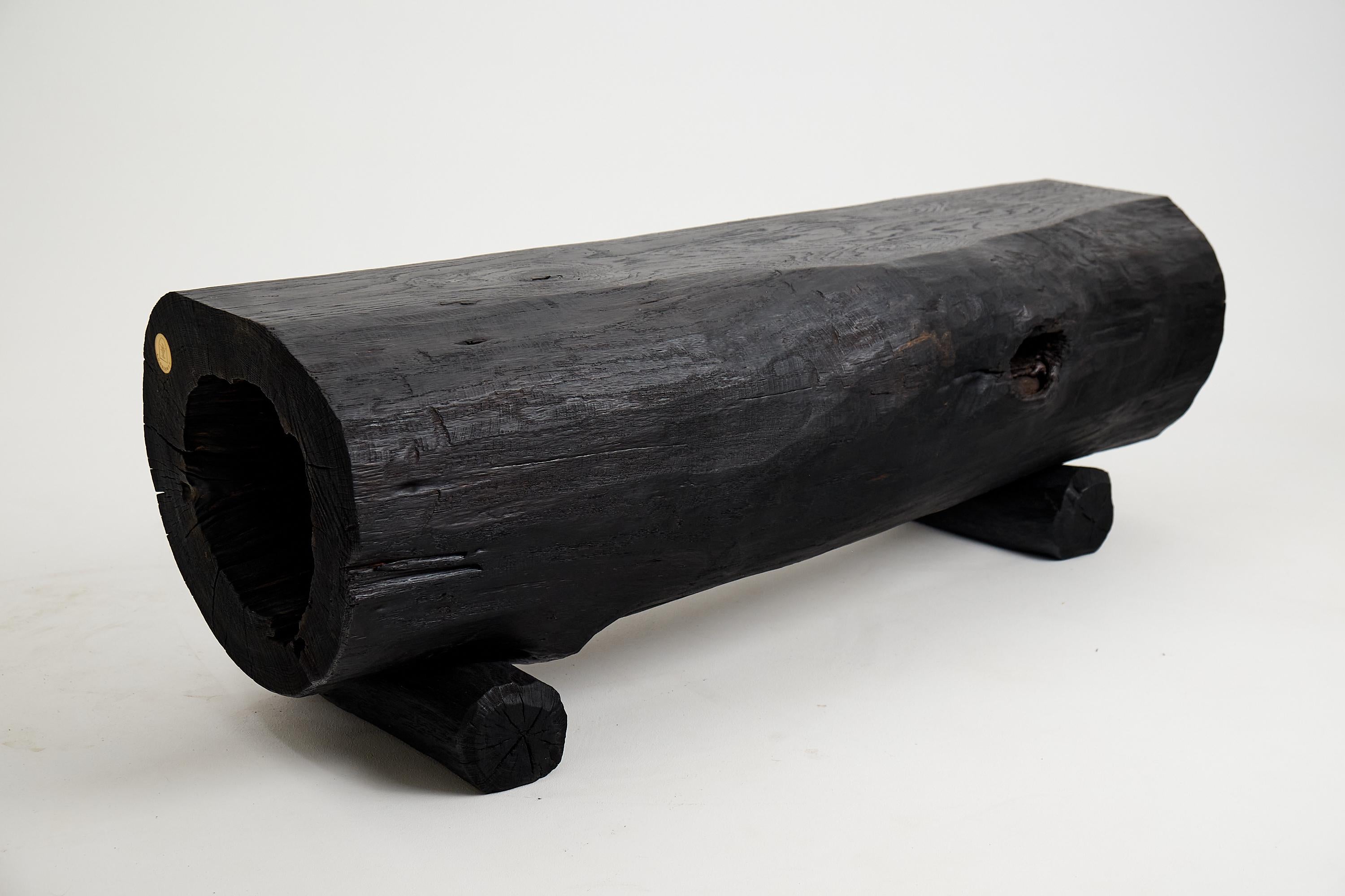 Black Burnt Wood, Rustic Bench, Outdoor & Indoor, Natural and Eco Friendly For Sale 13