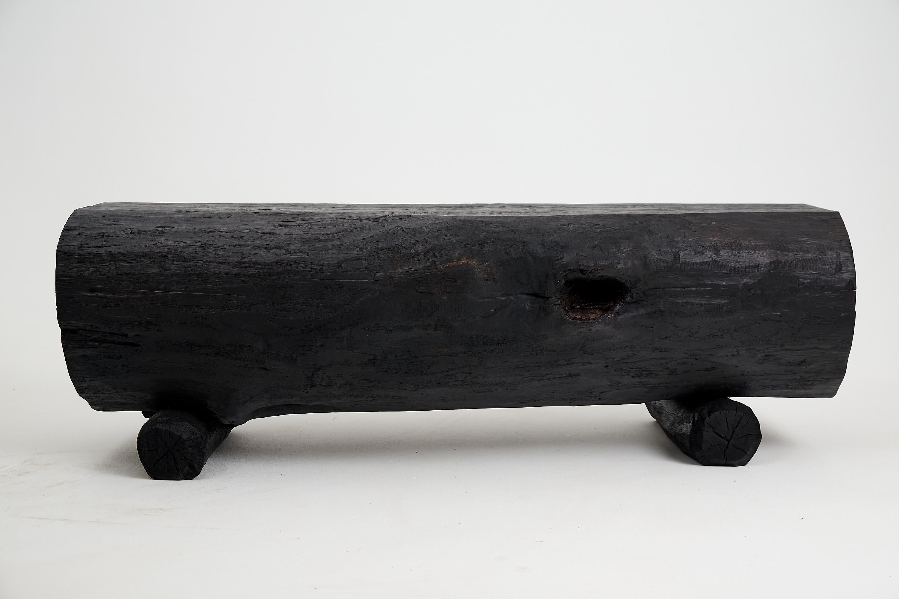 Brutalist Black Burnt Wood, Rustic Bench, Outdoor & Indoor, Natural and Eco Friendly For Sale