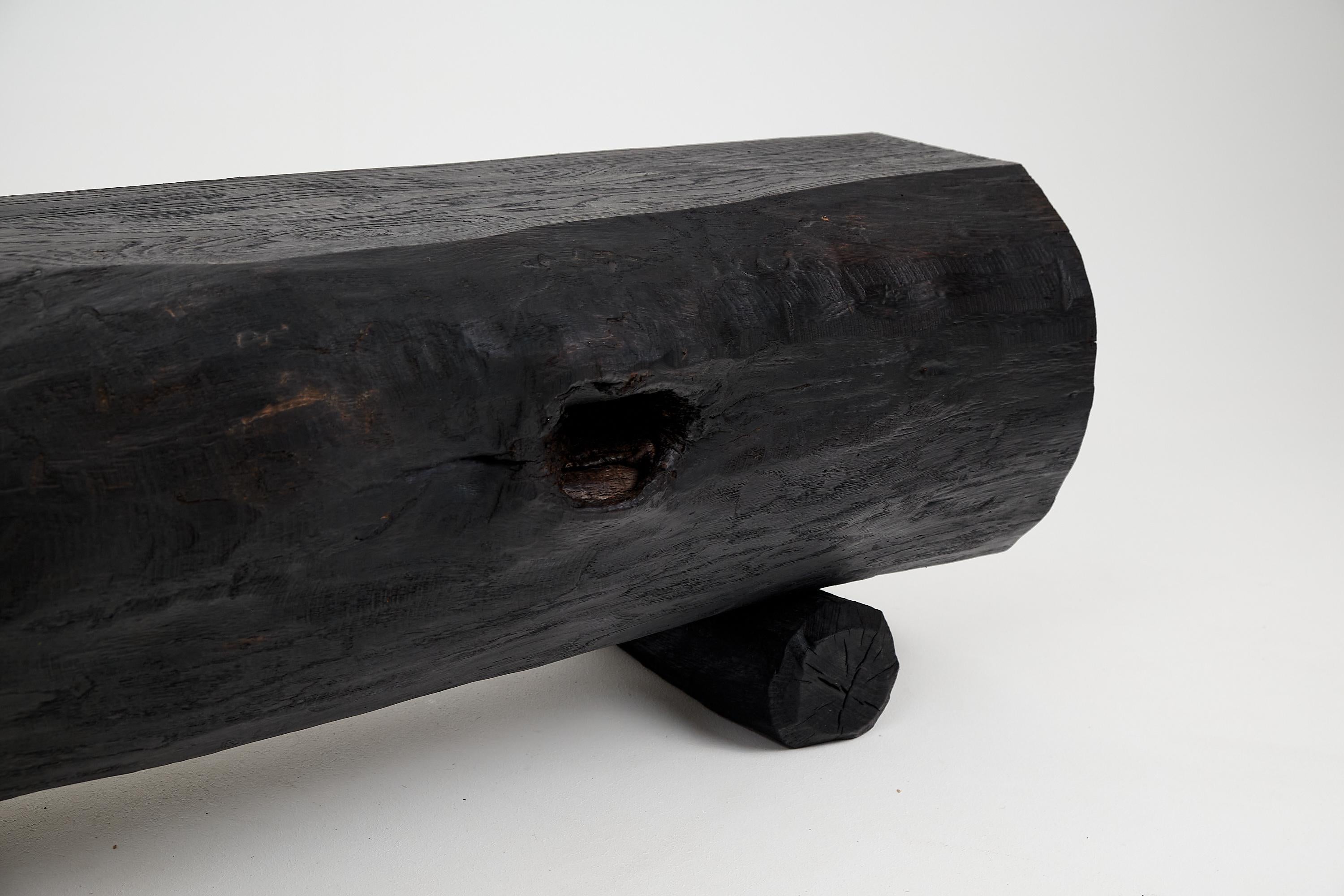 Carved Black Burnt Wood, Rustic Bench, Outdoor & Indoor, Natural and Eco Friendly For Sale