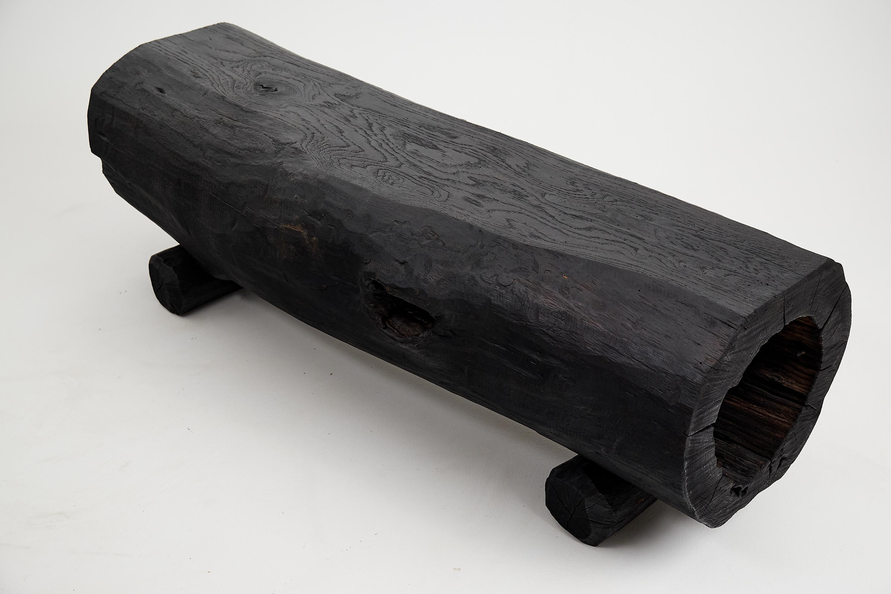 Contemporary Black Burnt Wood, Rustic Bench, Outdoor & Indoor, Natural and Eco Friendly For Sale