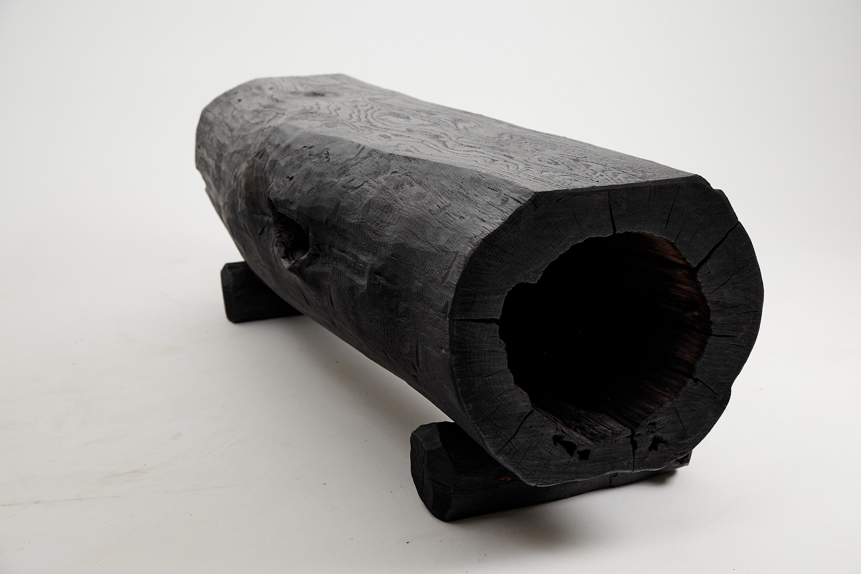 Black Burnt Wood, Rustic Bench, Outdoor & Indoor, Natural and Eco Friendly For Sale 1