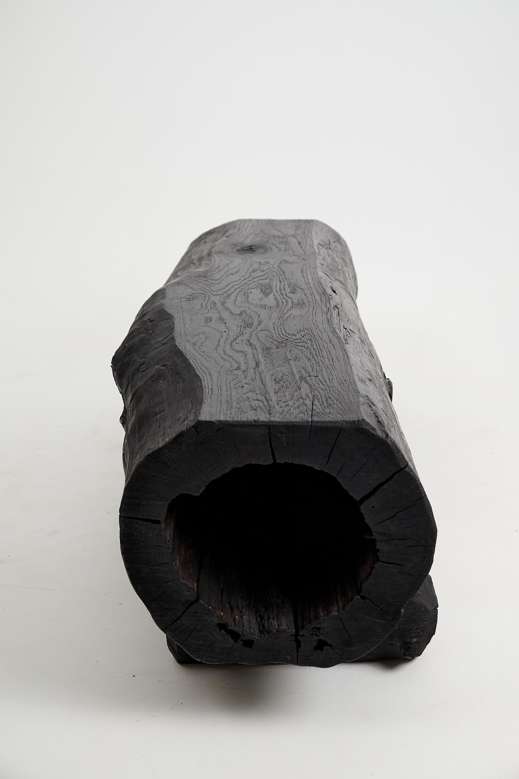 Black Burnt Wood, Rustic Bench, Outdoor & Indoor, Natural and Eco Friendly For Sale 2