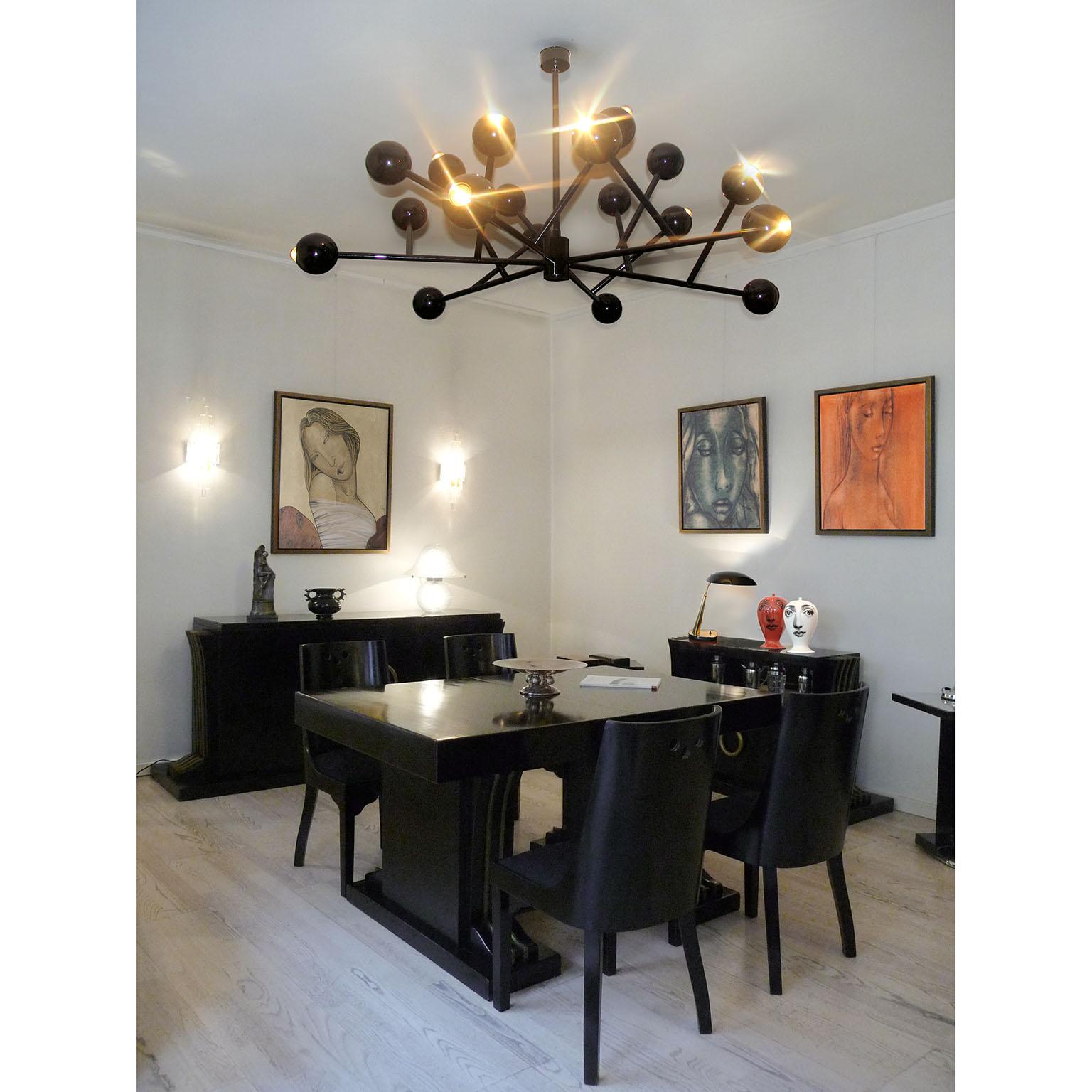 Mid-Century Modern Black Burst Chandelier Extra Large 59 in. High Glossy Finish For Sale
