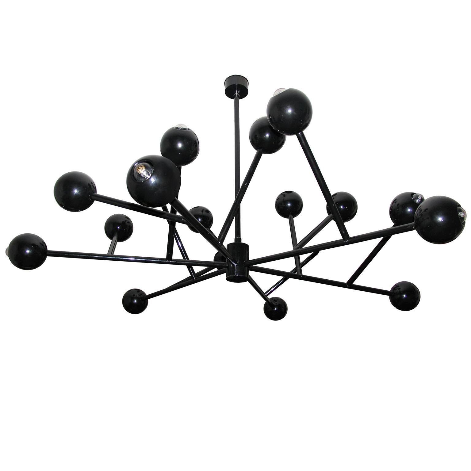 Lacquered Black Burst Chandelier Extra Large 59 in. High Glossy Finish For Sale