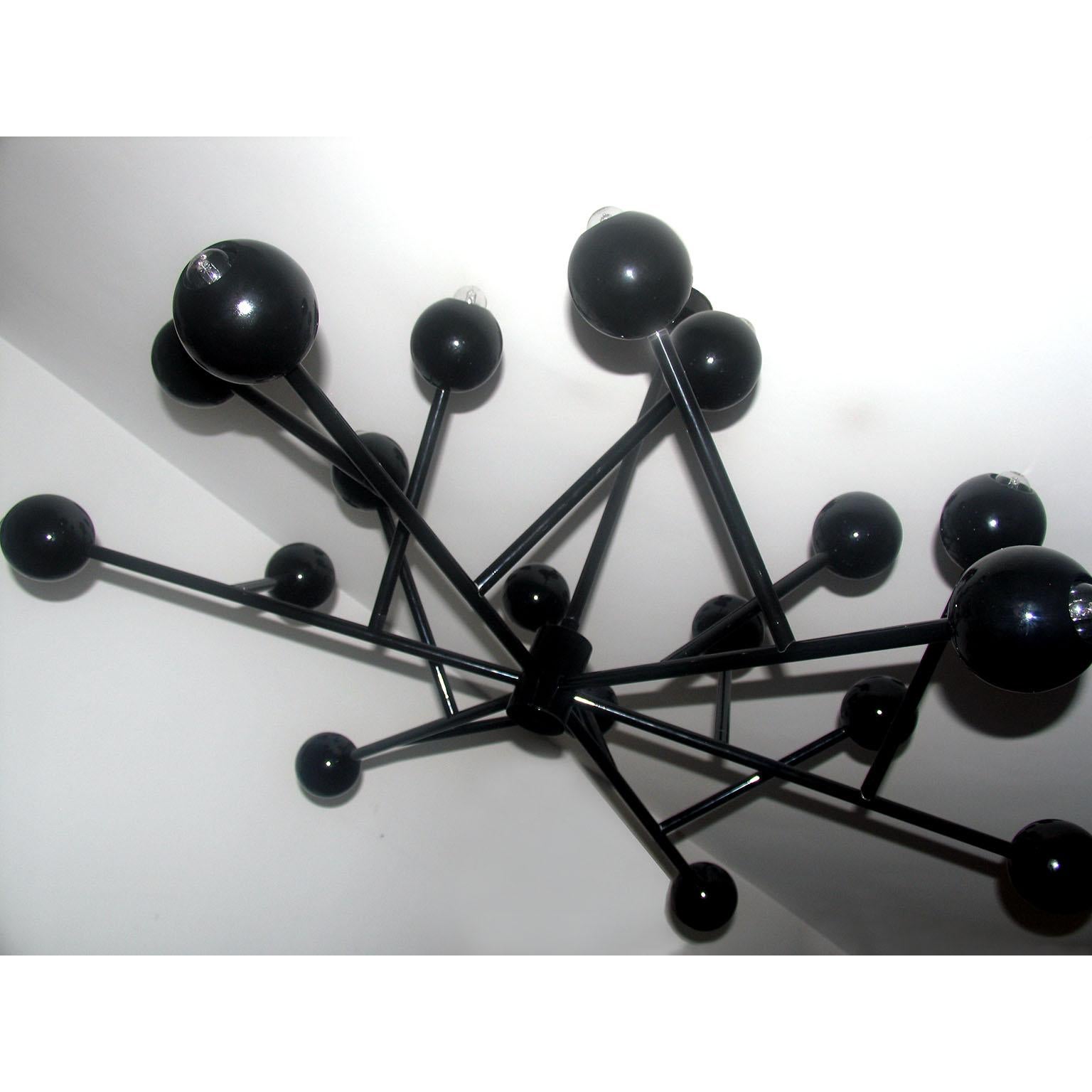 Aluminum Black Burst Chandelier Extra Large 59 in. High Glossy Finish For Sale