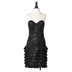 Black bustier cocktail dress  C.D de Christian Dior "Robe du soir" 