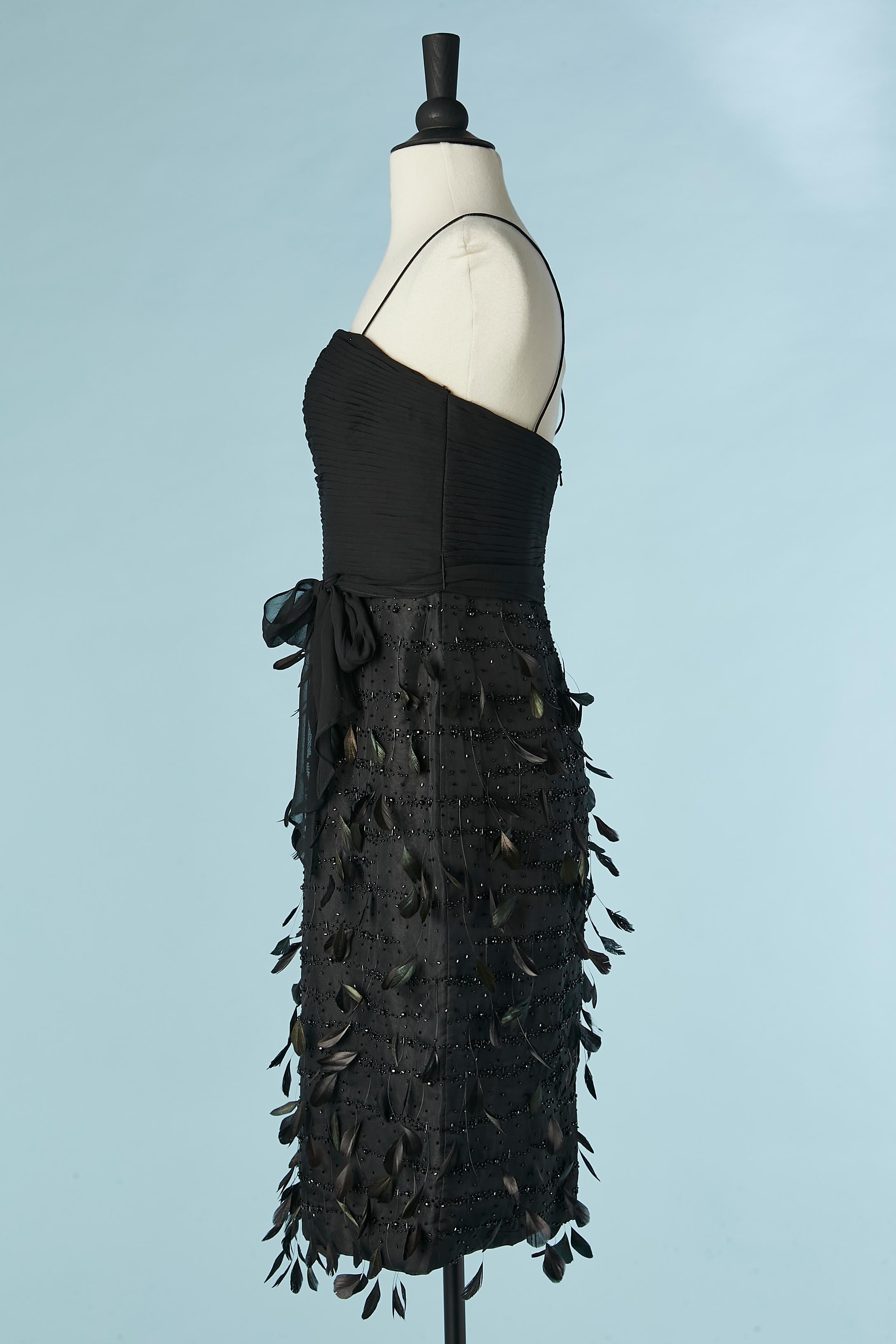 Black bustier cocktail dress with beads and feathers embellishment Circa 1960's For Sale 2