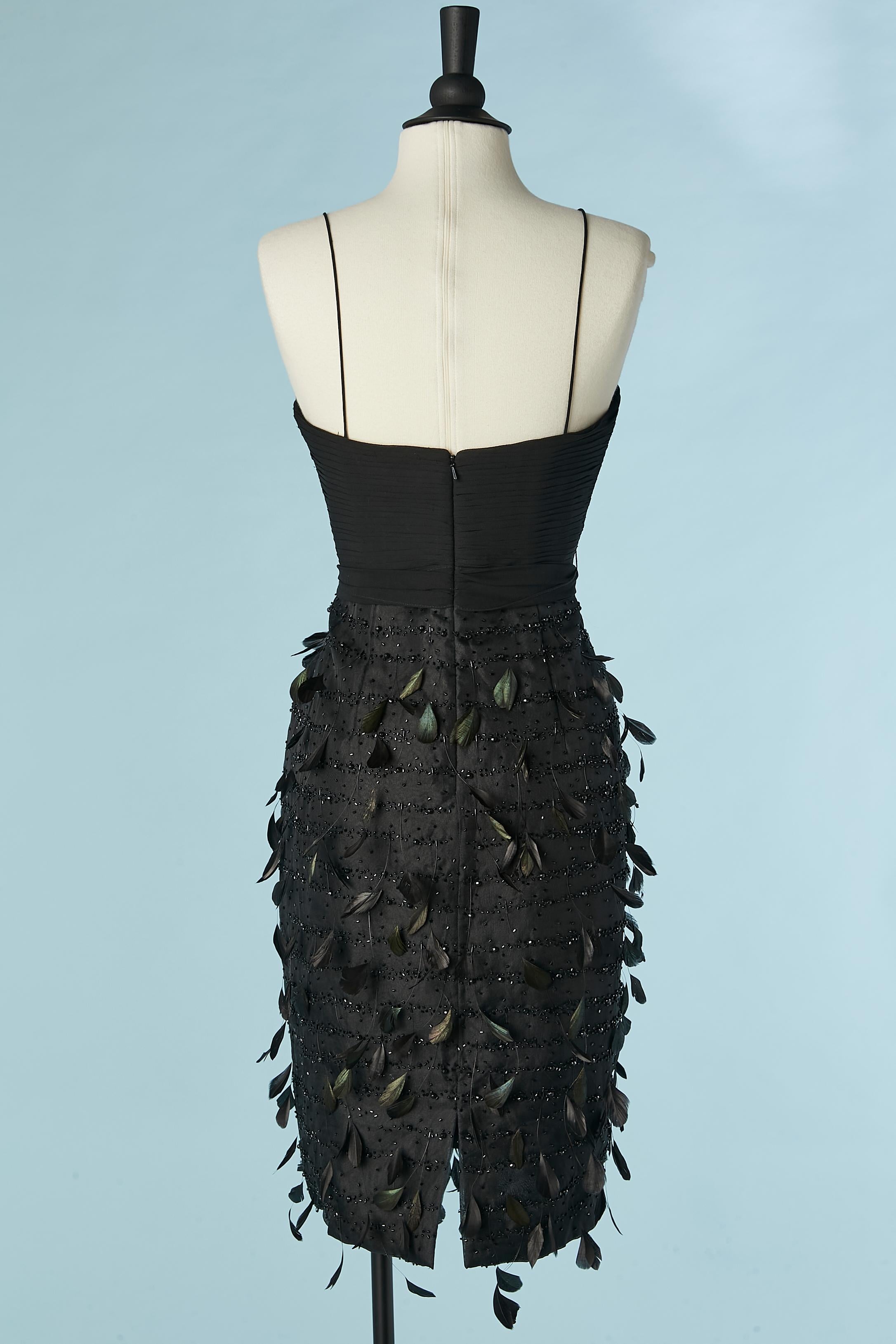 Black bustier cocktail dress with beads and feathers embellishment Circa 1960's For Sale 3