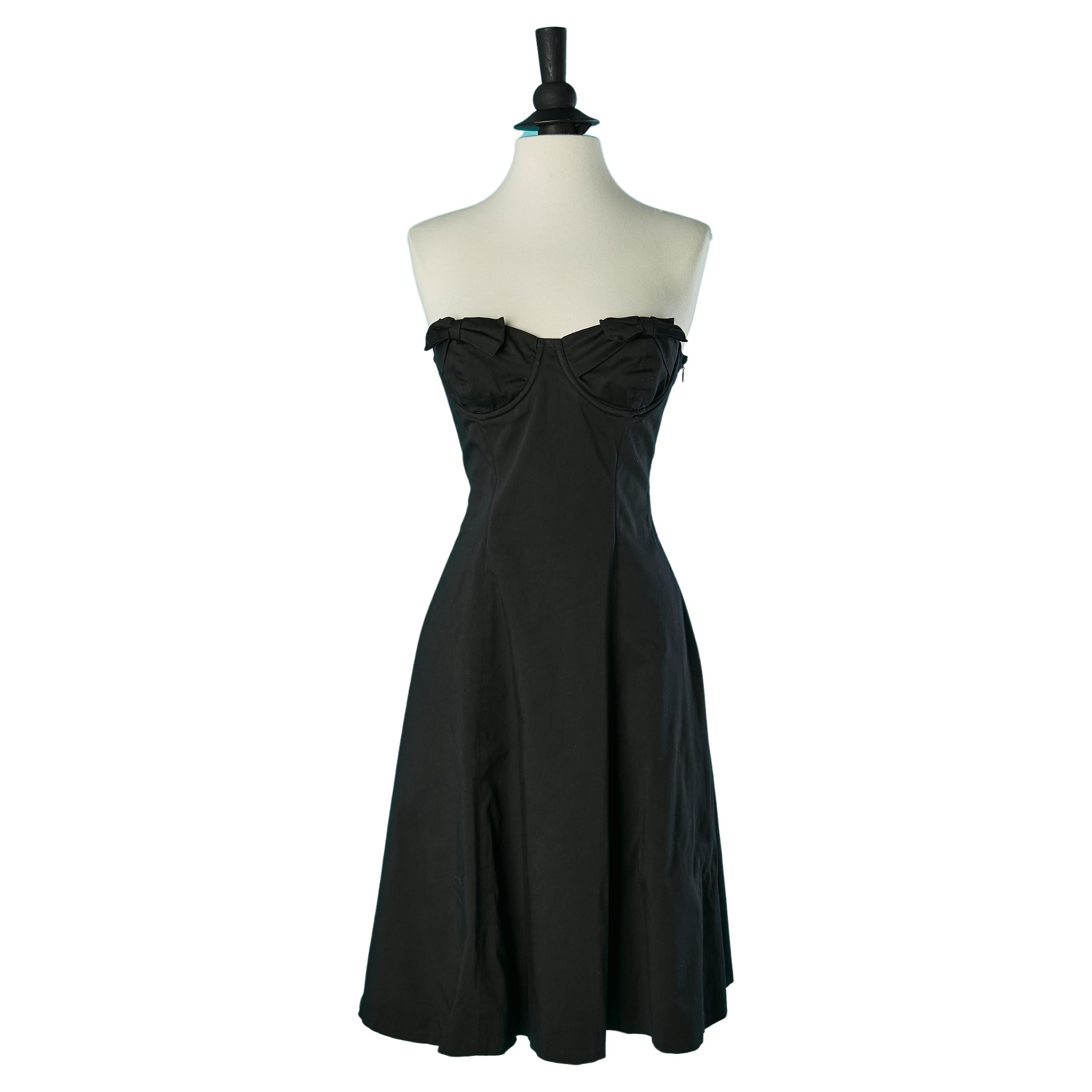Black bustier cocktail dress with bow on the bust Moschino Cheap & Chic  For Sale