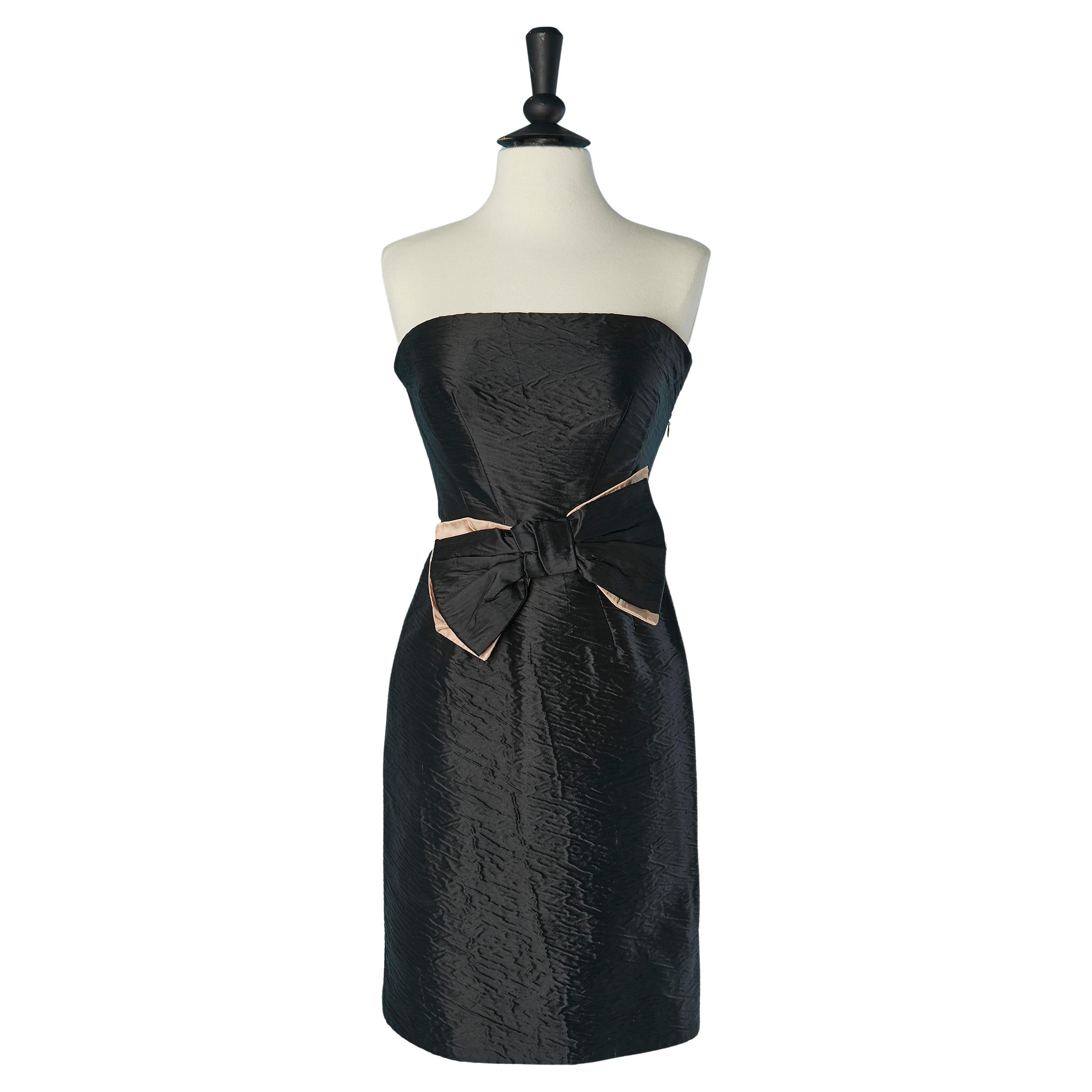 Black bustier cocktail dress with bow PRADA For Sale