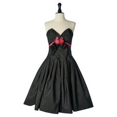 Black bustier cocktail dress with fabric roses embellishment VICTOR COSTA