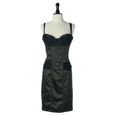 Black bustier cocktail dress with tulle draped on waist JOHN GALLIANO