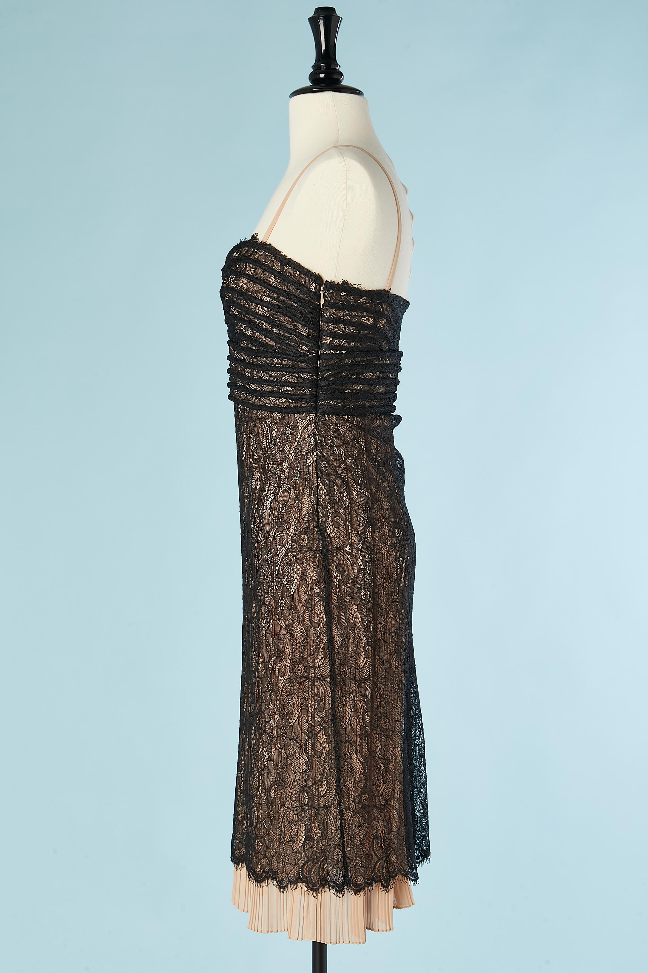 Black bustier dress with lace and sunary pleated lays Roberto Cavalli Class  For Sale 1
