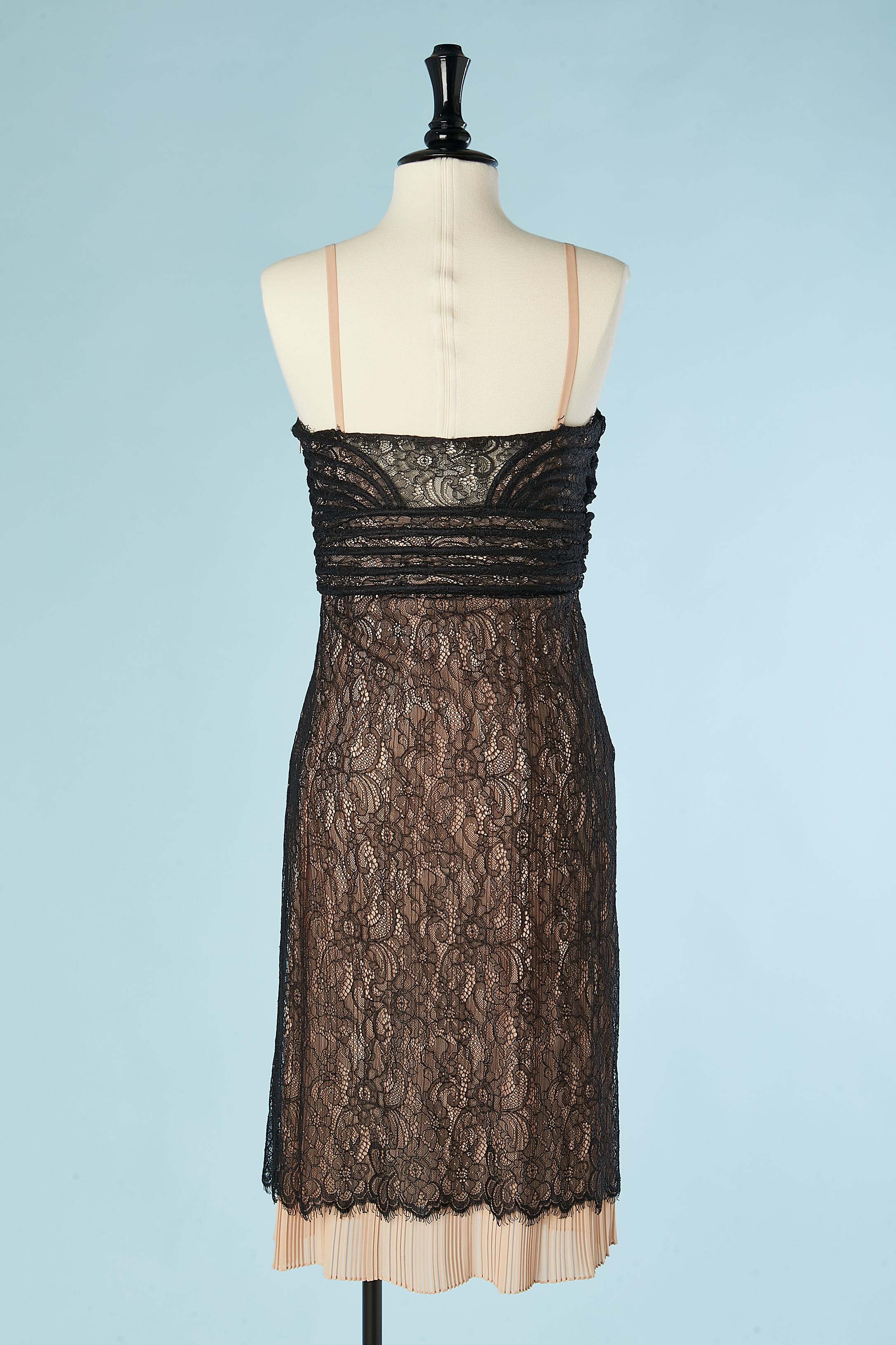 Black bustier dress with lace and sunary pleated lays Roberto Cavalli Class  For Sale 2