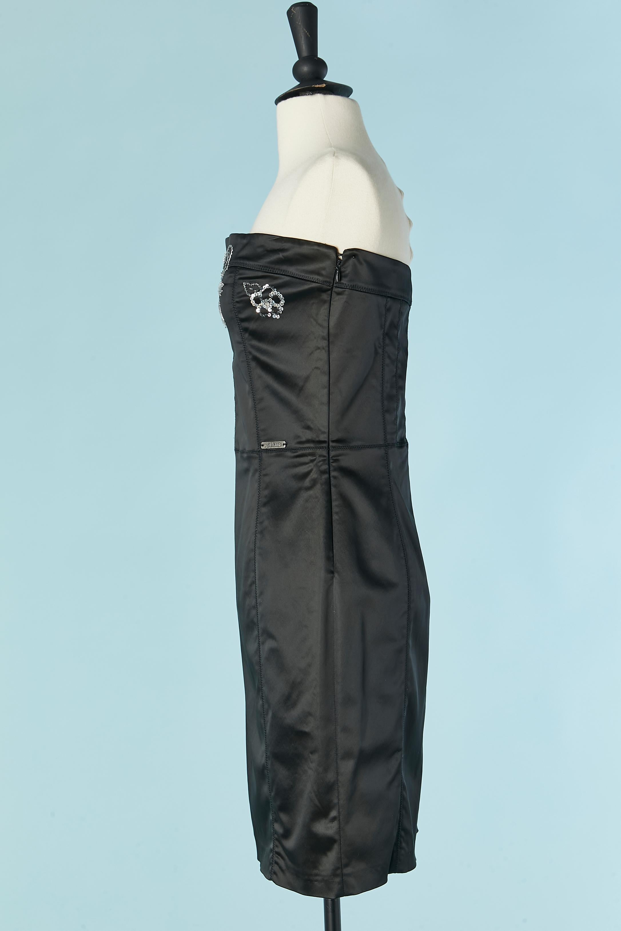 Black bustier dress with silver embroideries GALLIANO For Sale 1