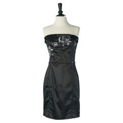 Black bustier dress with silver embroideries GALLIANO