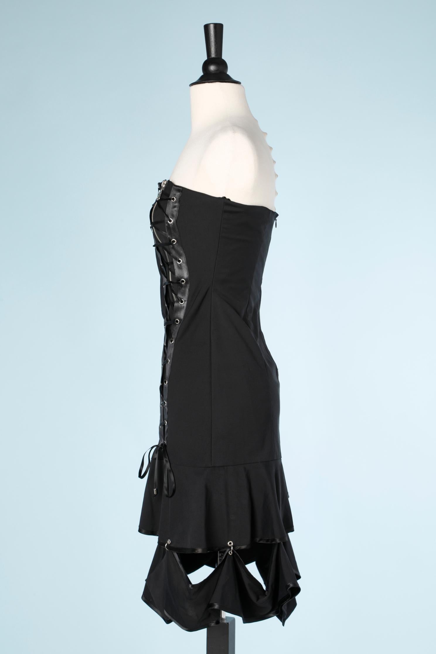 Black bustier dress with zip and laced Flavio Castellani  In Excellent Condition For Sale In Saint-Ouen-Sur-Seine, FR