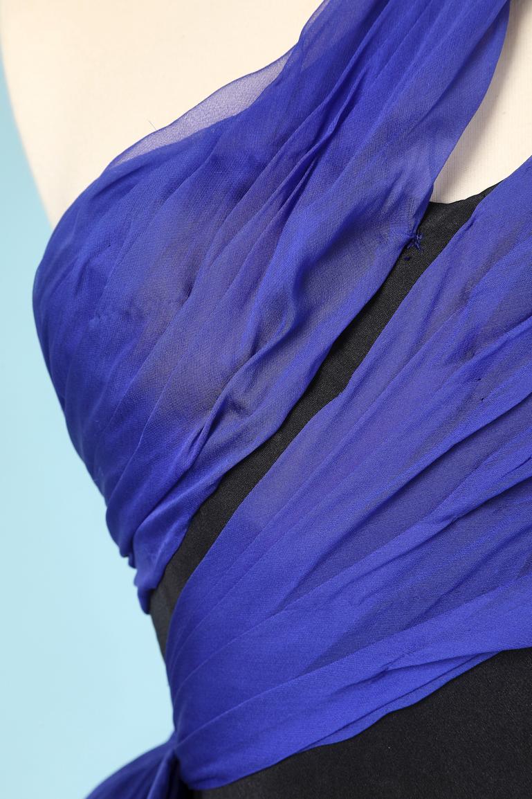 Black bustier evening dress with blue sunray chiffon draped  In Excellent Condition For Sale In Saint-Ouen-Sur-Seine, FR