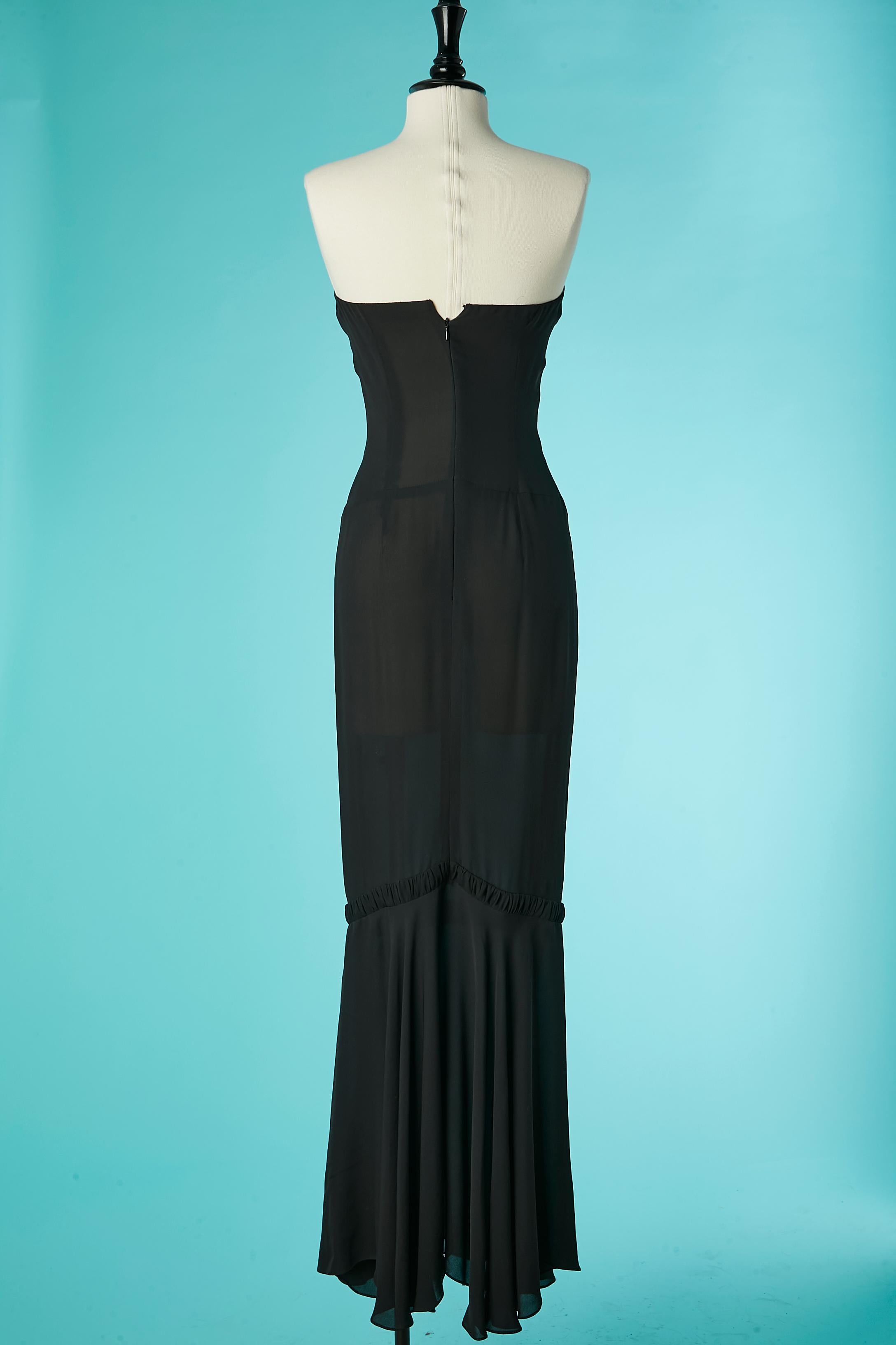 Black bustier evening dress with rhinestone details and drape on the bust Azzaro 1