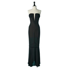 Black bustier evening dress with rhinestone details and drape on the bust Azzaro