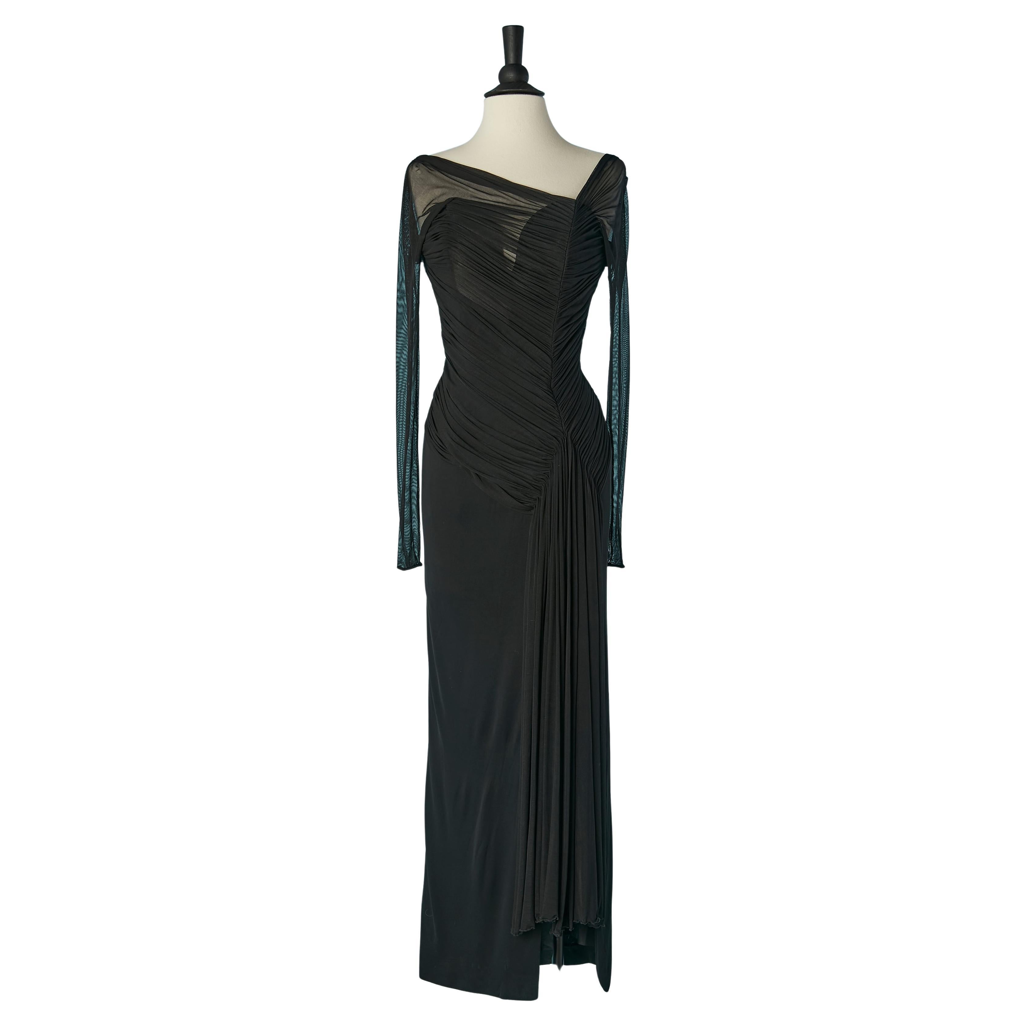 Bustier nero da sera con tulle drappeggiato Vicky Tiel per Neiman Marcus in vendita