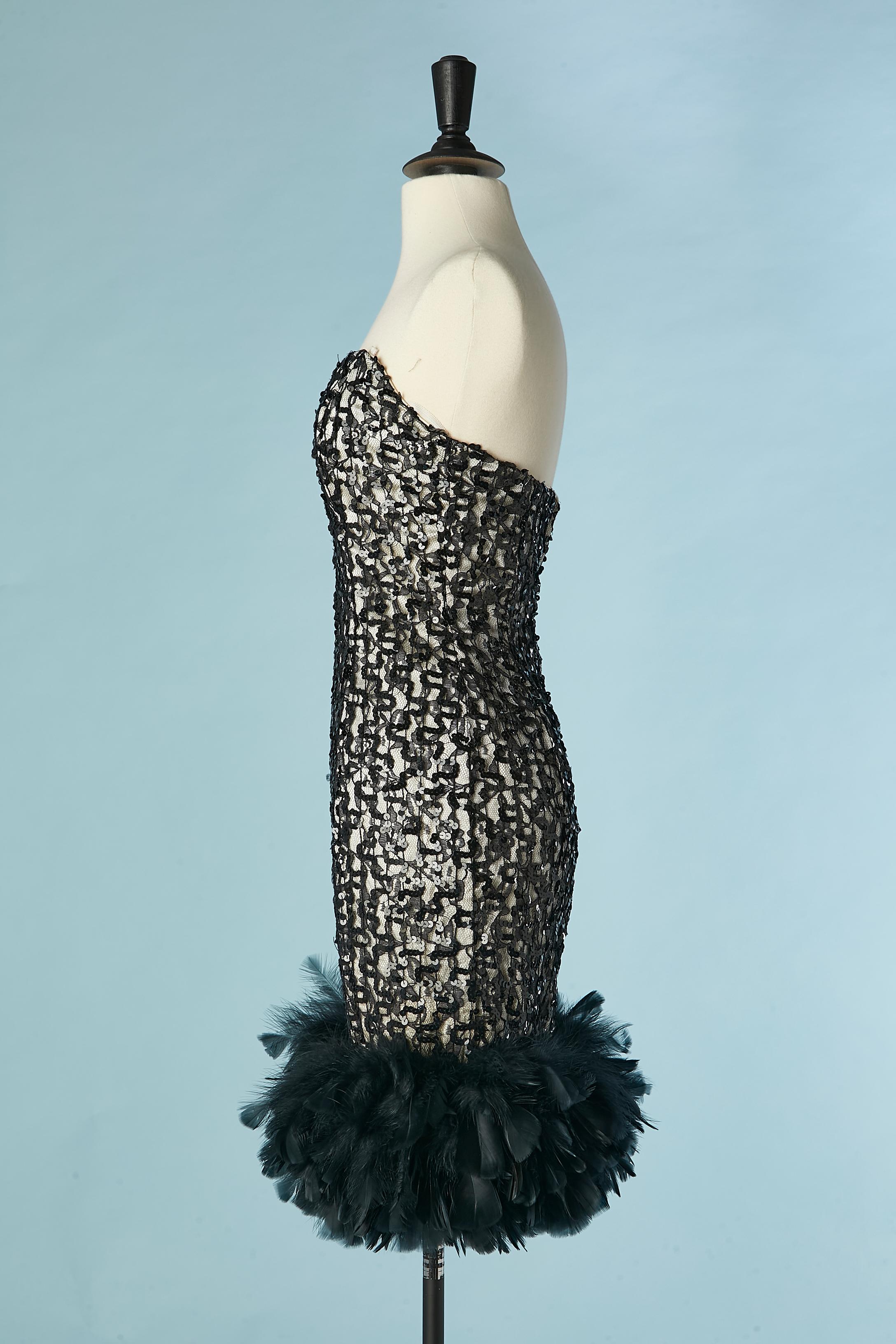 Black bustier lace and feather cocktail dress HOLLYWOOD NITES For Sale 1