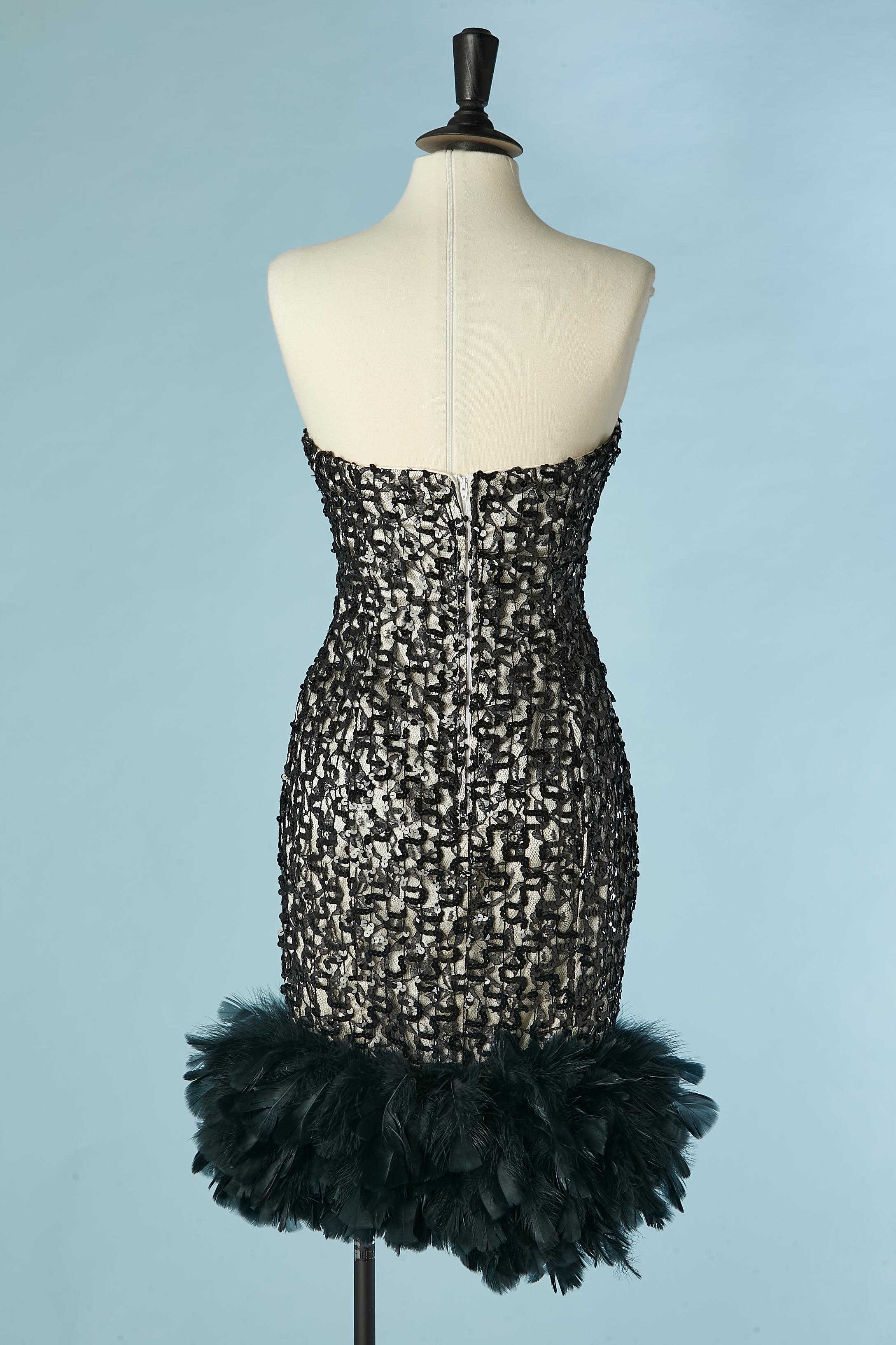 Black bustier lace and feather cocktail dress HOLLYWOOD NITES For Sale 2