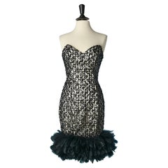 Black bustier lace and feather cocktail dress HOLLYWOOD NITES