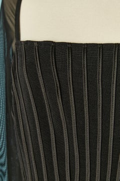 Black bustier top with long sleeves in nylon tulle TADASHI