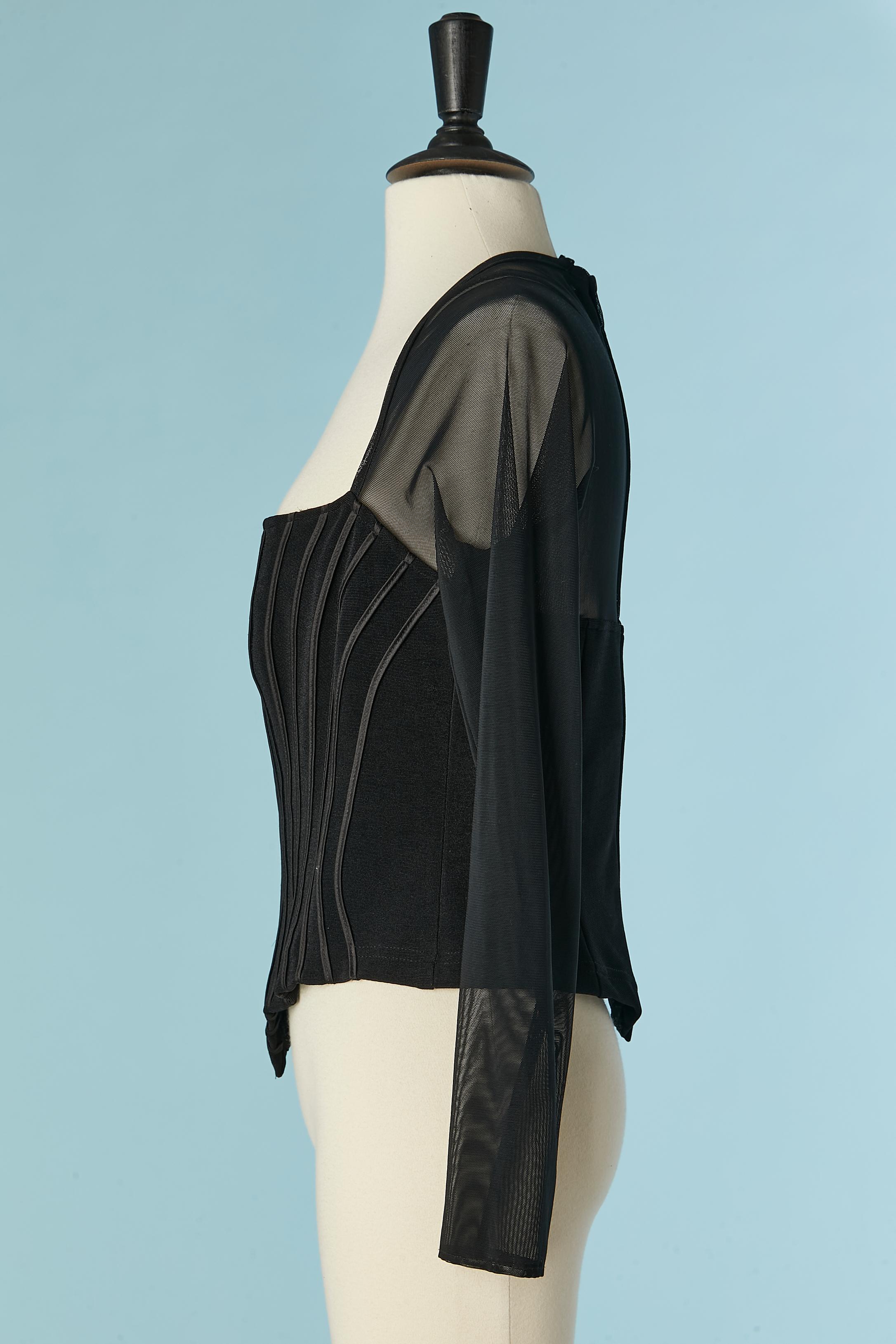 Donna Top bustier nero con maniche lunghe in tulle di nylon TADASHI in vendita