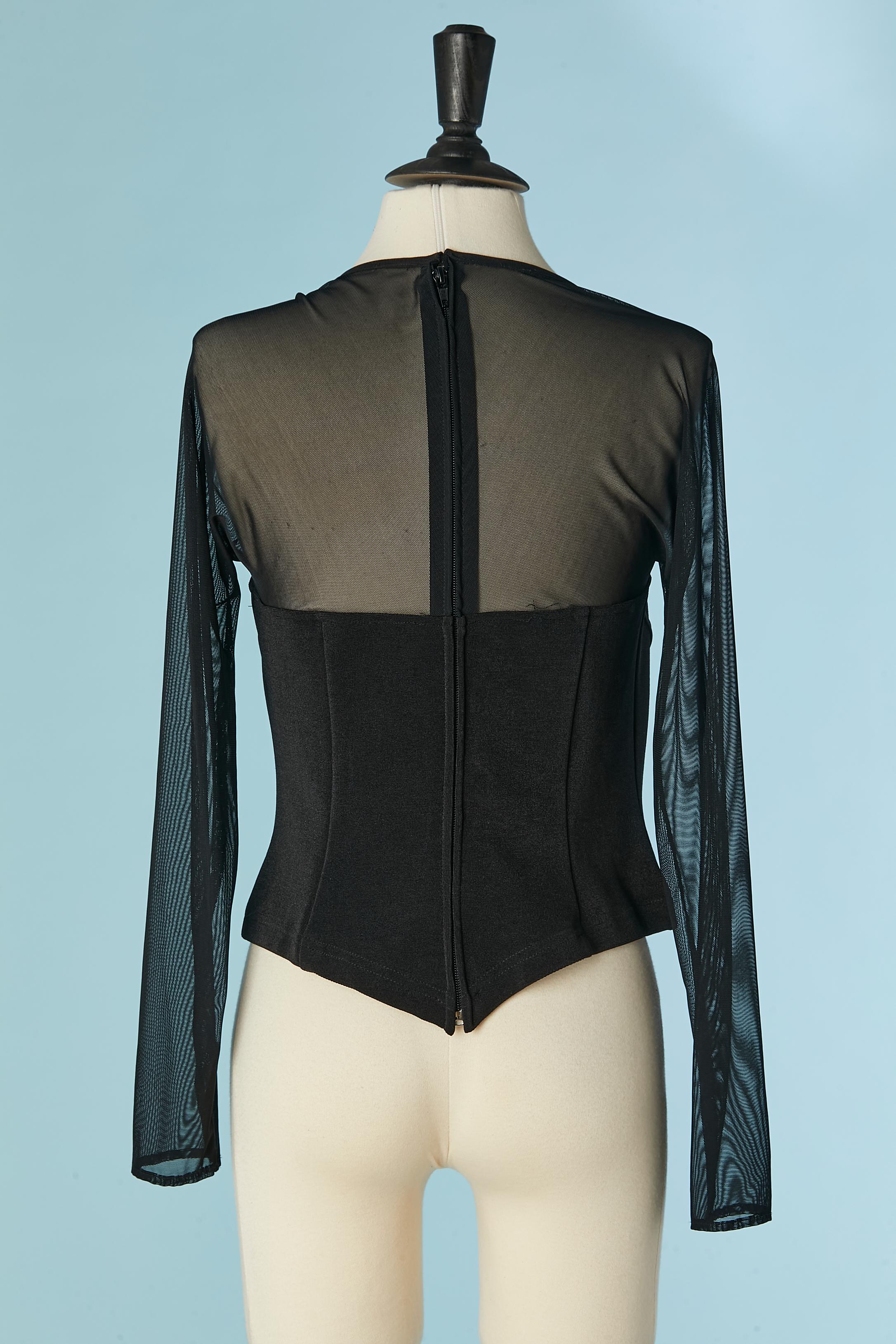 Top bustier nero con maniche lunghe in tulle di nylon TADASHI in vendita 1