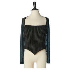 Top bustier negro con mangas largas en tul de nailon TADASHI