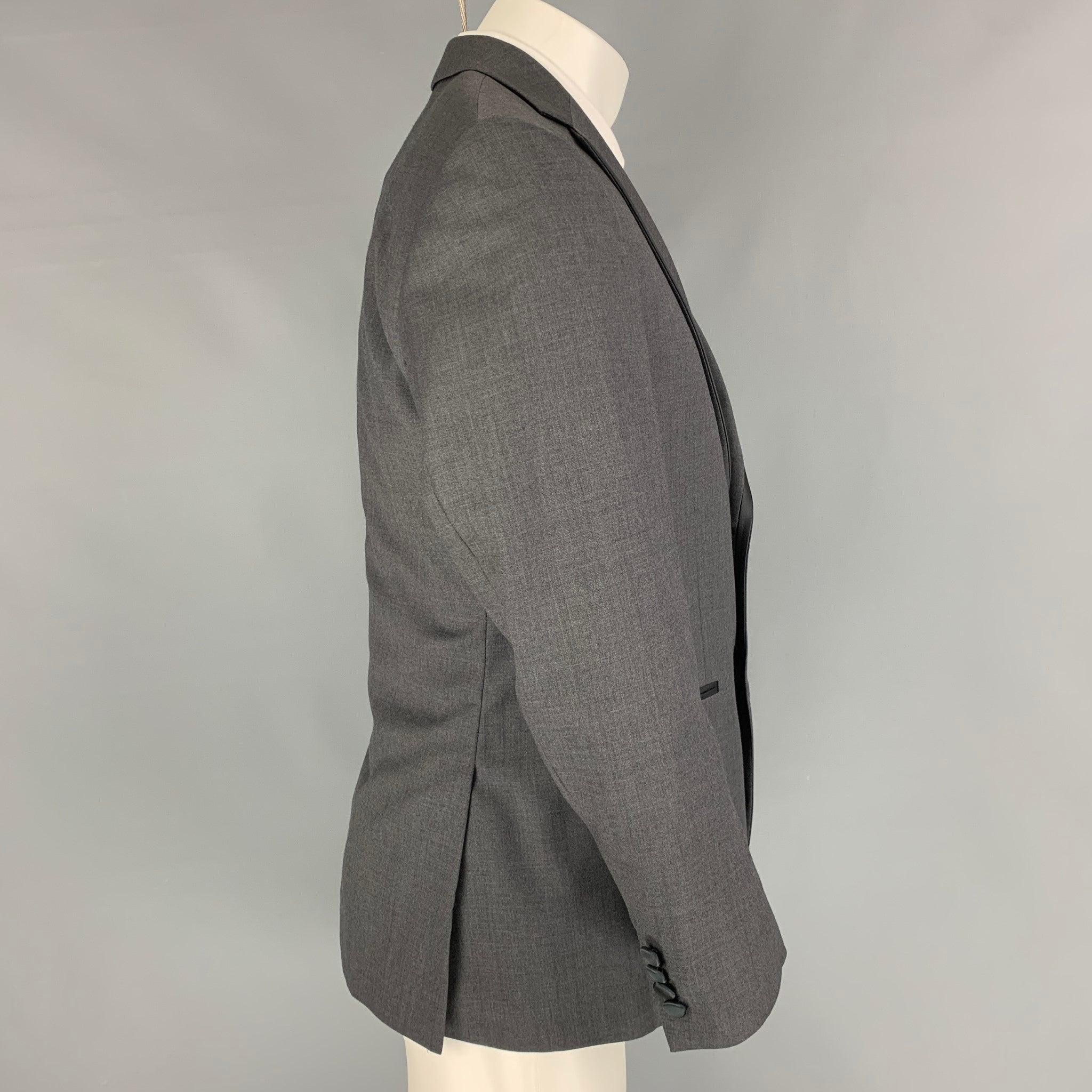 BLACK by VERA WANG Size 38 Grey Black Wool Notch Lapel Tuxedo Sport Coat In Good Condition For Sale In San Francisco, CA